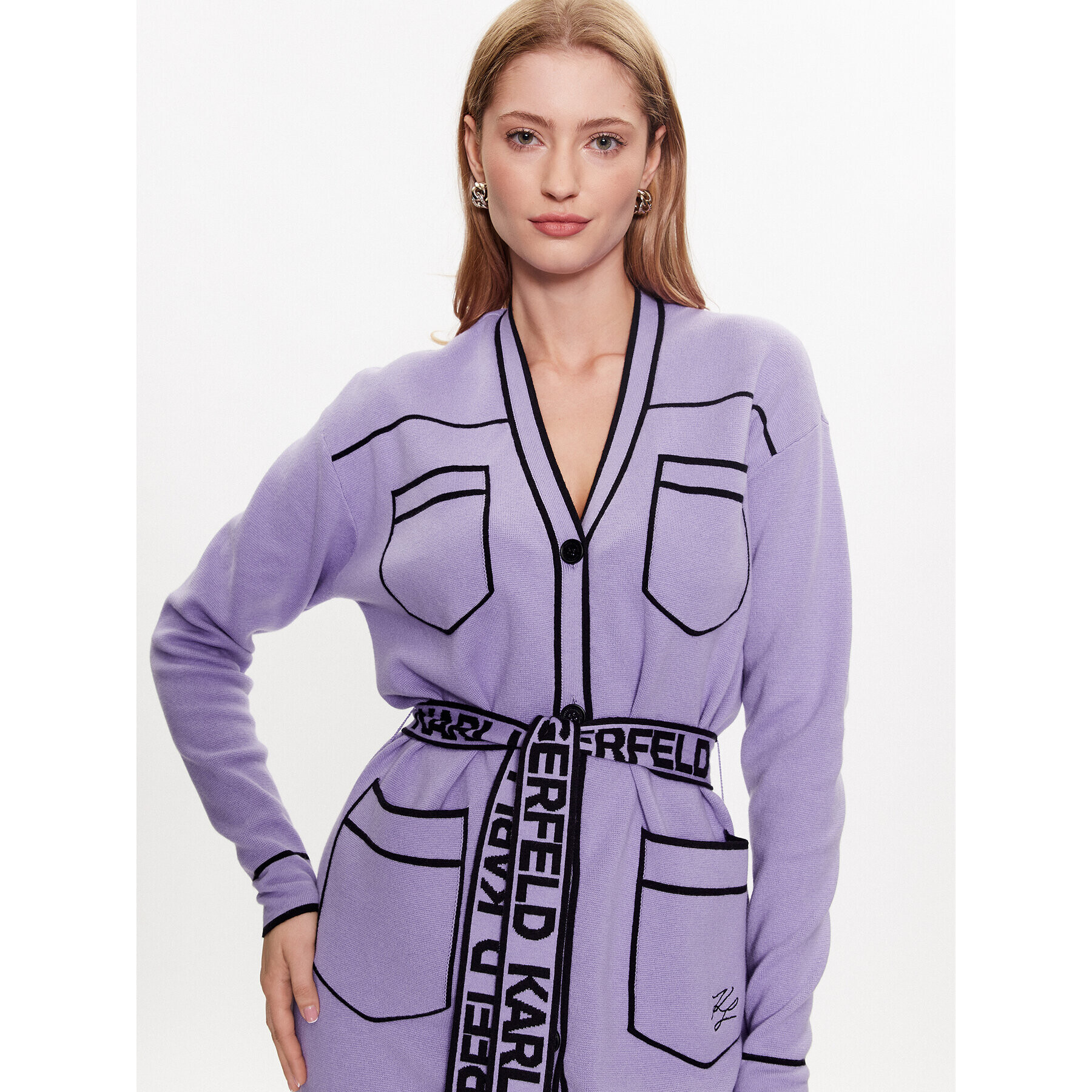 KARL LAGERFELD Кардиган 230W2011 Виолетов Regular Fit - Pepit.bg