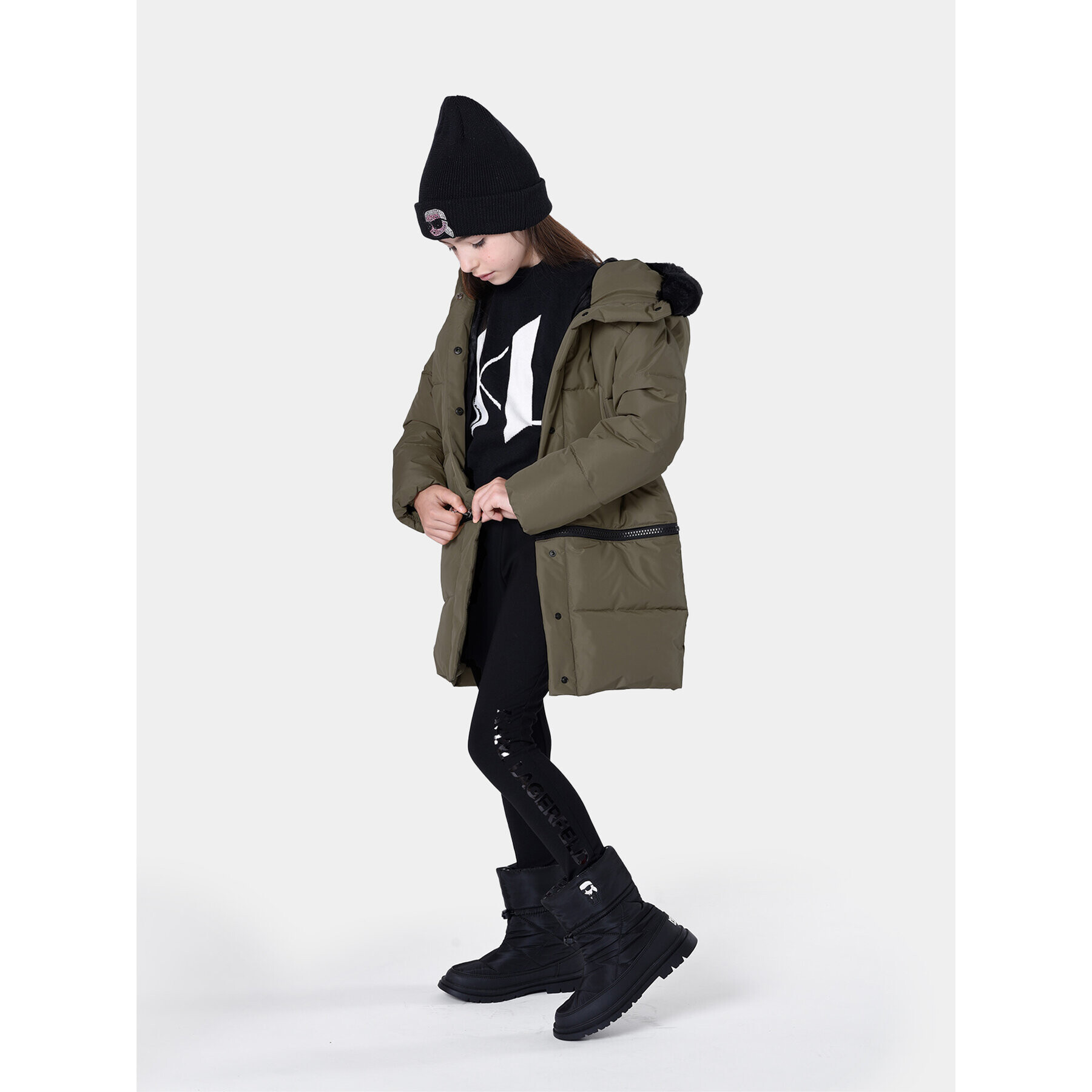 Karl Lagerfeld Kids Пухено яке Z16167 D Каки Regular Fit - Pepit.bg