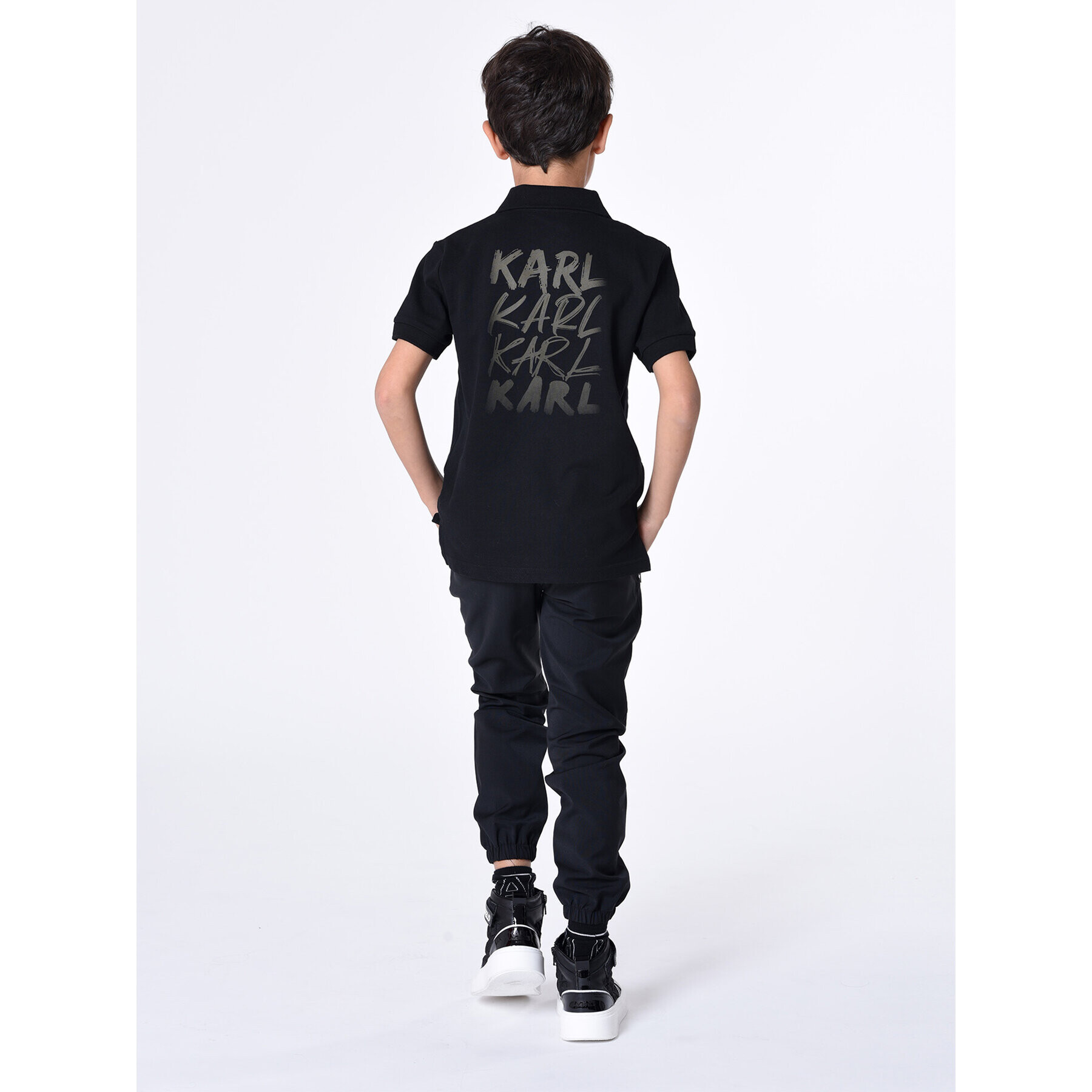 Karl Lagerfeld Kids Тениска с яка и копчета Z25421 D Черен Regular Fit - Pepit.bg