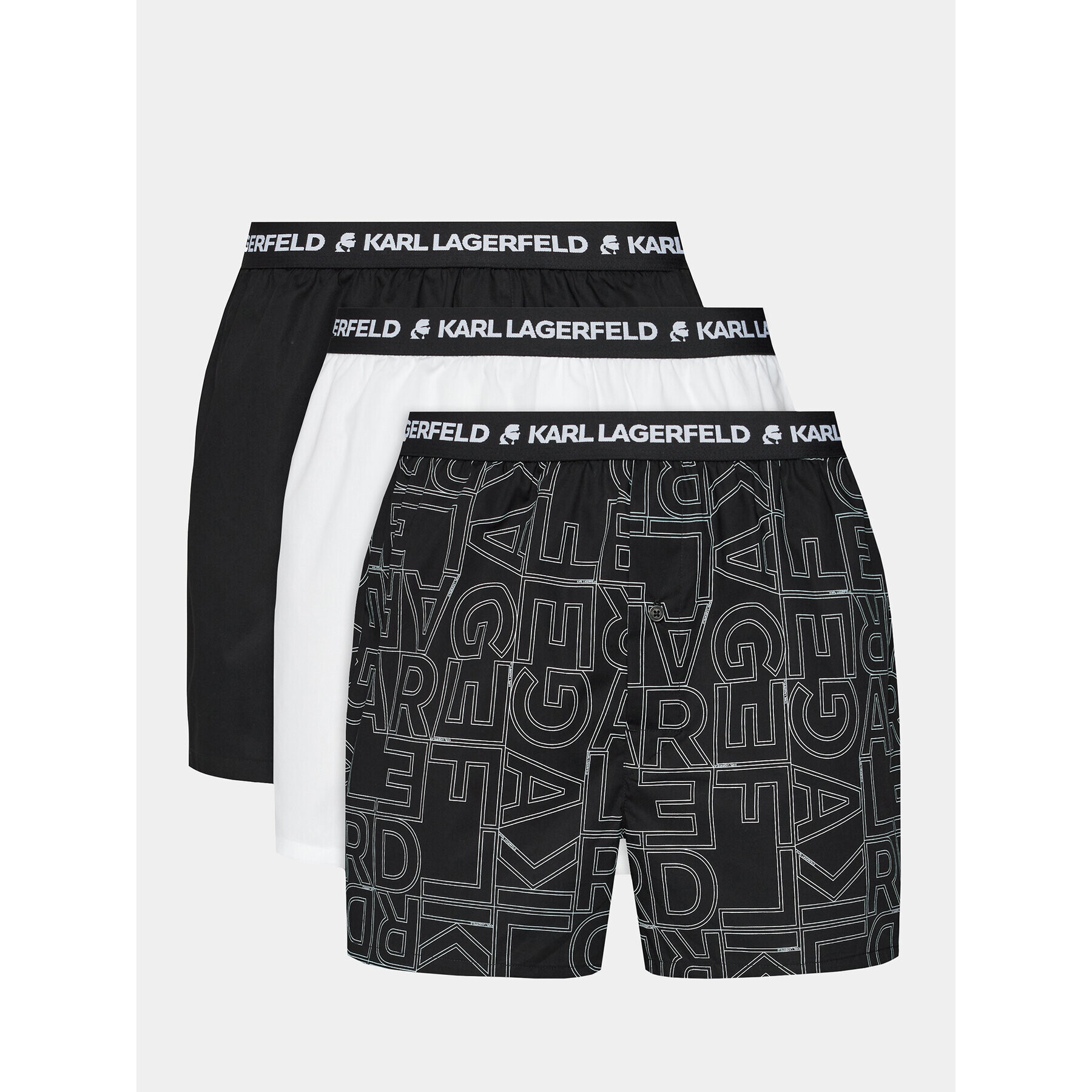 KARL LAGERFELD Комплект 3 чифта боксерки Aop Woven Boxer Short (X3) 235M2108 Черен - Pepit.bg