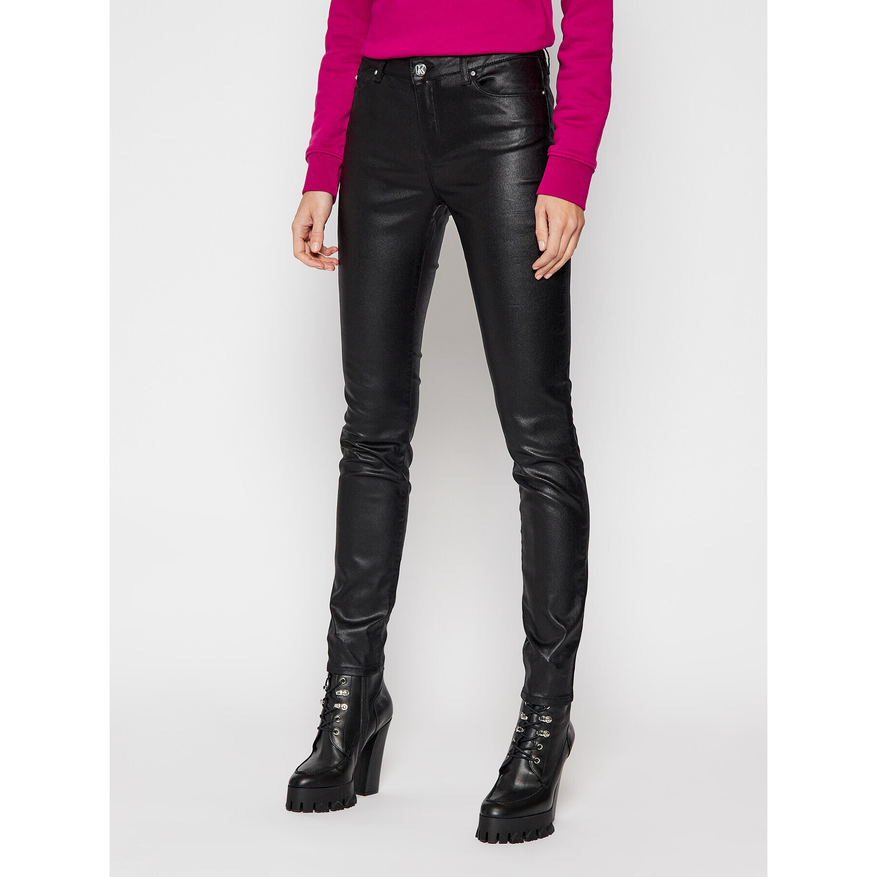 KARL LAGERFELD Кожени панталони Metallic 210W1103 Черен Skinny Fit - Pepit.bg