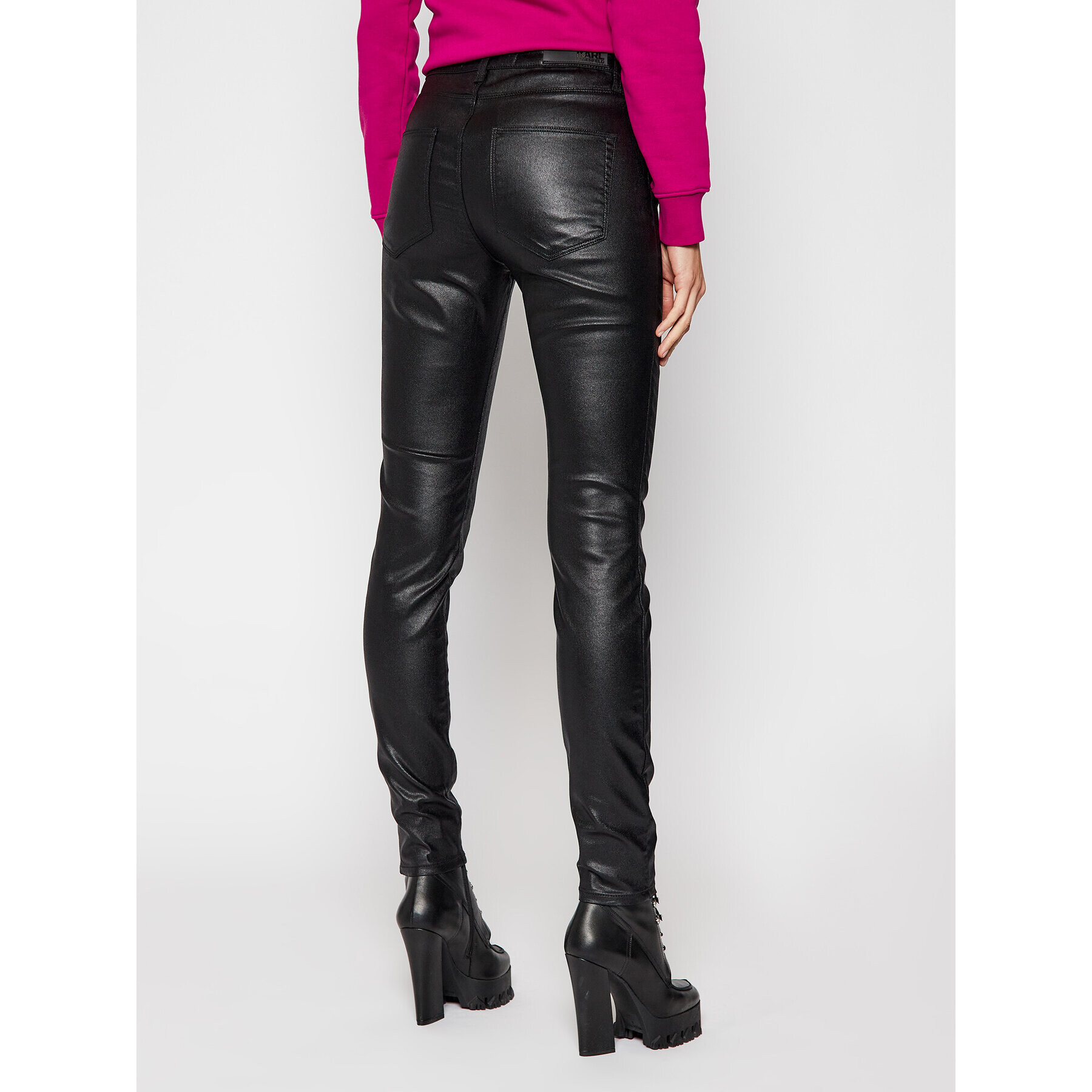 KARL LAGERFELD Кожени панталони Metallic 210W1103 Черен Skinny Fit - Pepit.bg