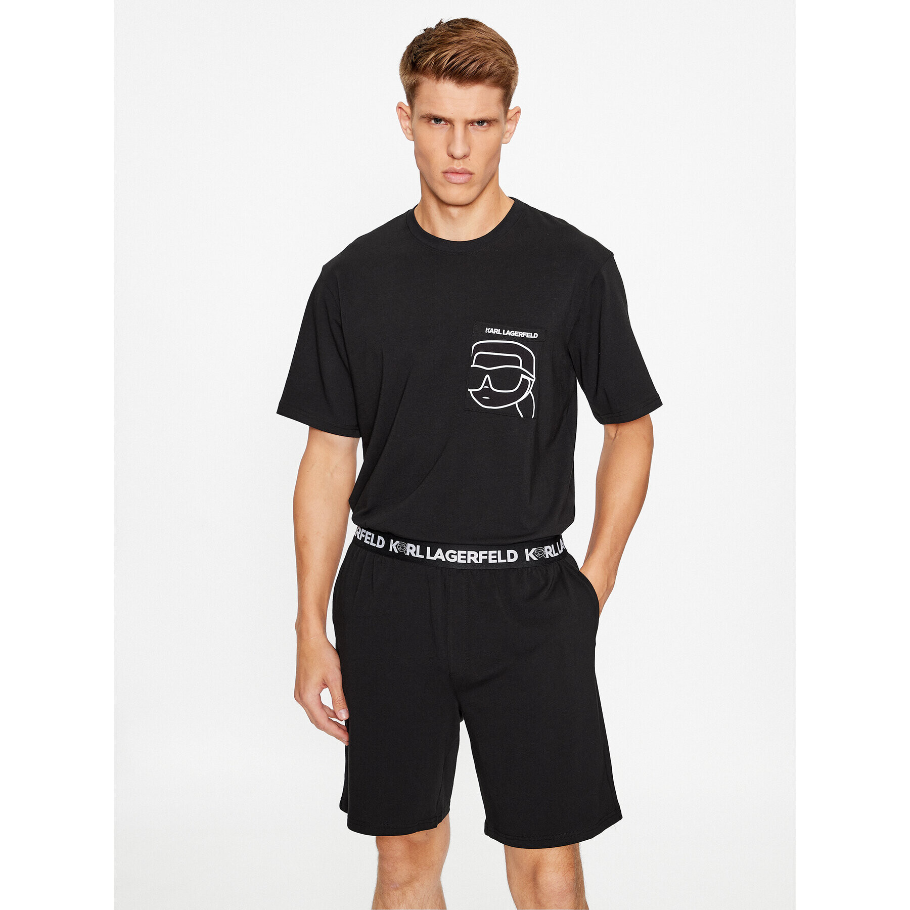 KARL LAGERFELD Пижама Ikonik 2.0 Pkt Short Pj Set 230M2106 Черен Regular Fit - Pepit.bg