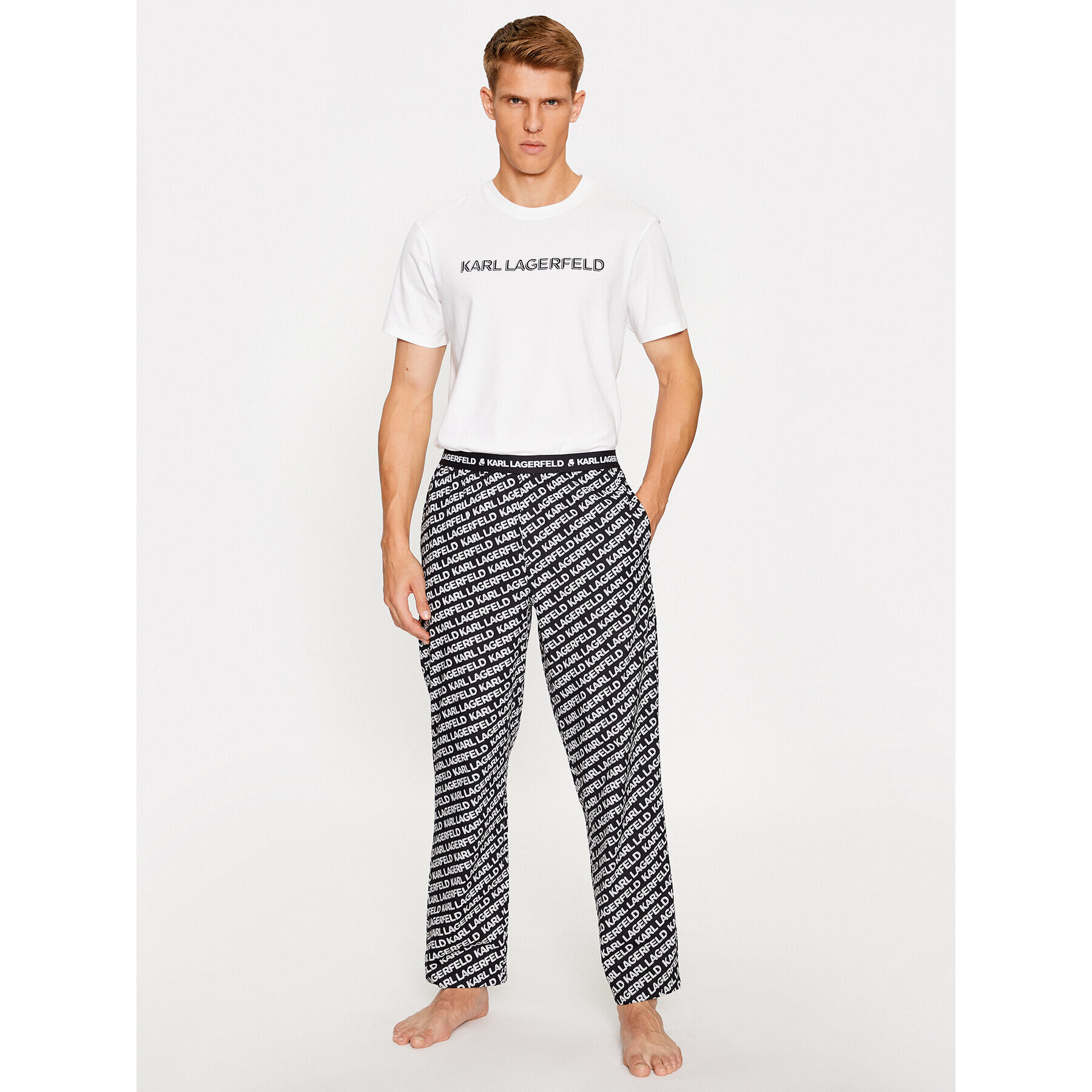 KARL LAGERFELD Пижама Printed Pj T-Shirt Set 225M2100 Бял Regular Fit - Pepit.bg