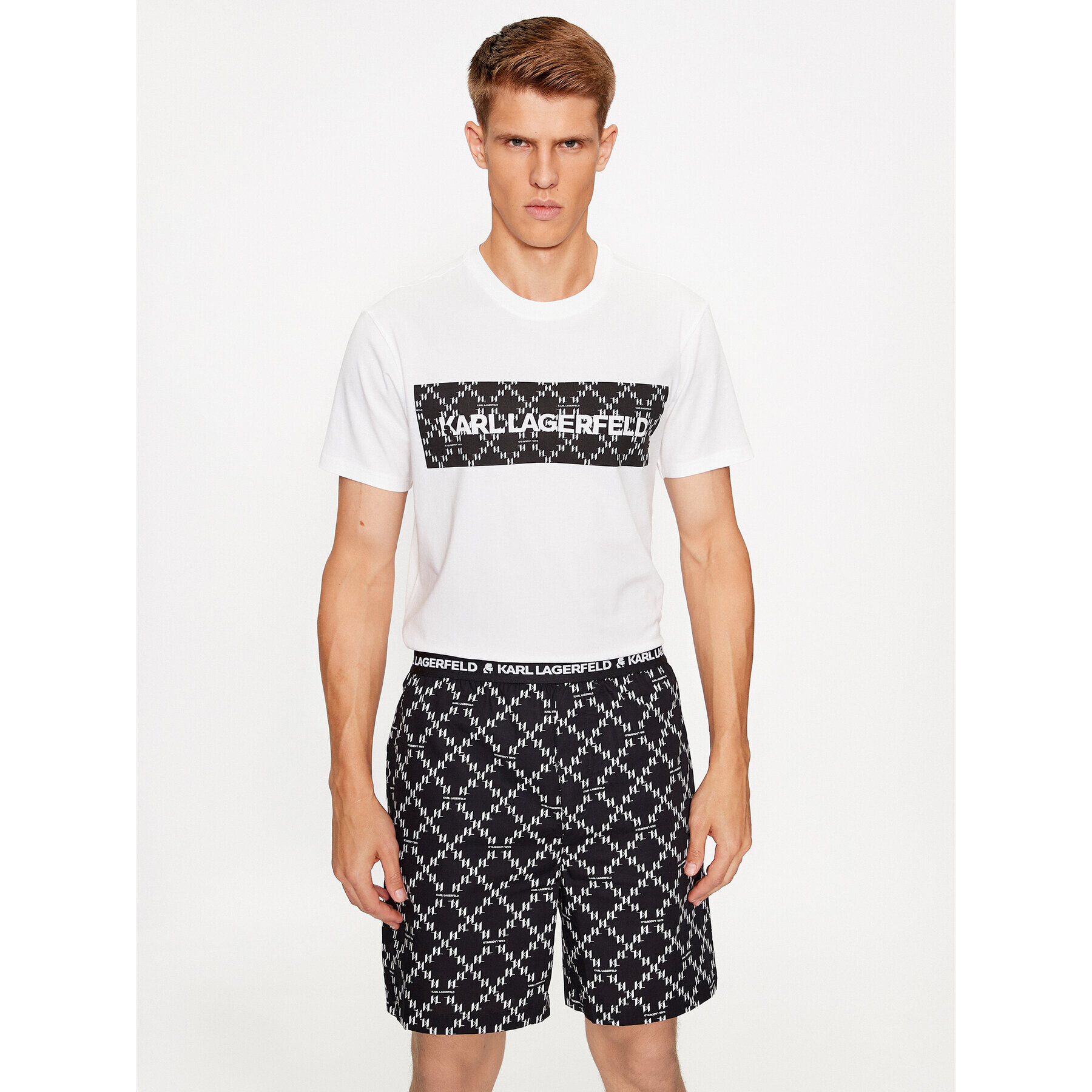 KARL LAGERFELD Пижама Woven Monogram Short Pj Set 235M2100 Черен Regular Fit - Pepit.bg