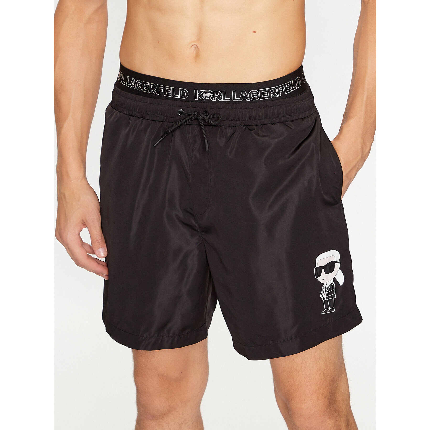 KARL LAGERFELD Плажни шорти Ikonik 2.0 Elastic Med Shorts 235M2213 Черен Regular Fit - Pepit.bg