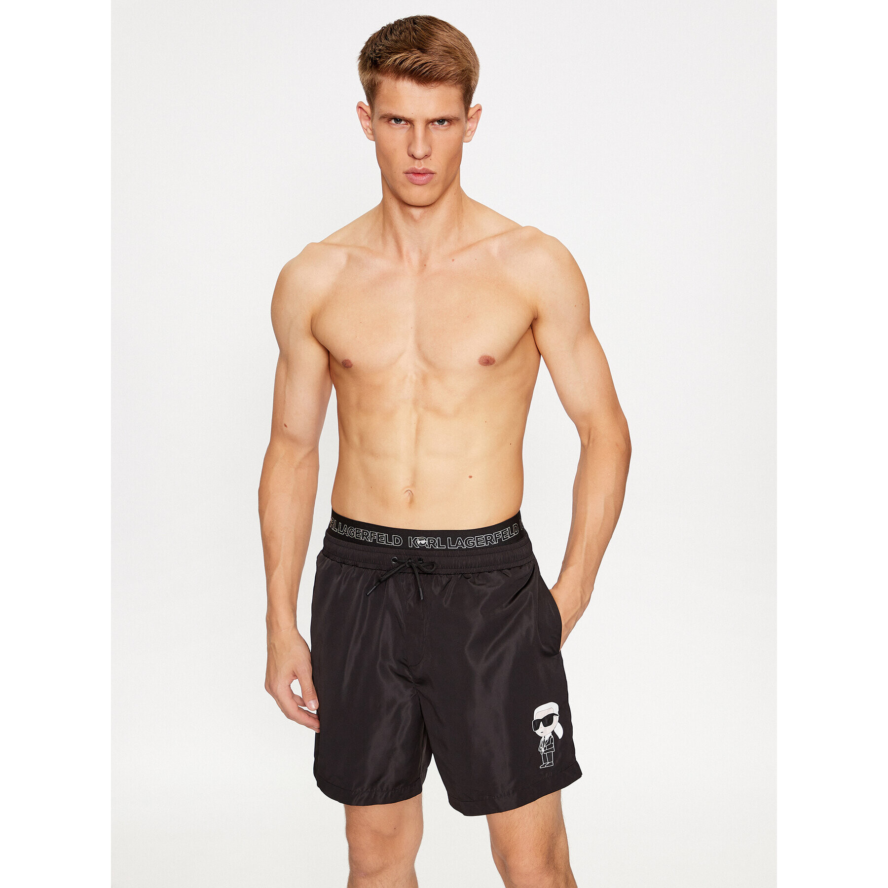 KARL LAGERFELD Плажни шорти Ikonik 2.0 Elastic Med Shorts 235M2213 Черен Regular Fit - Pepit.bg