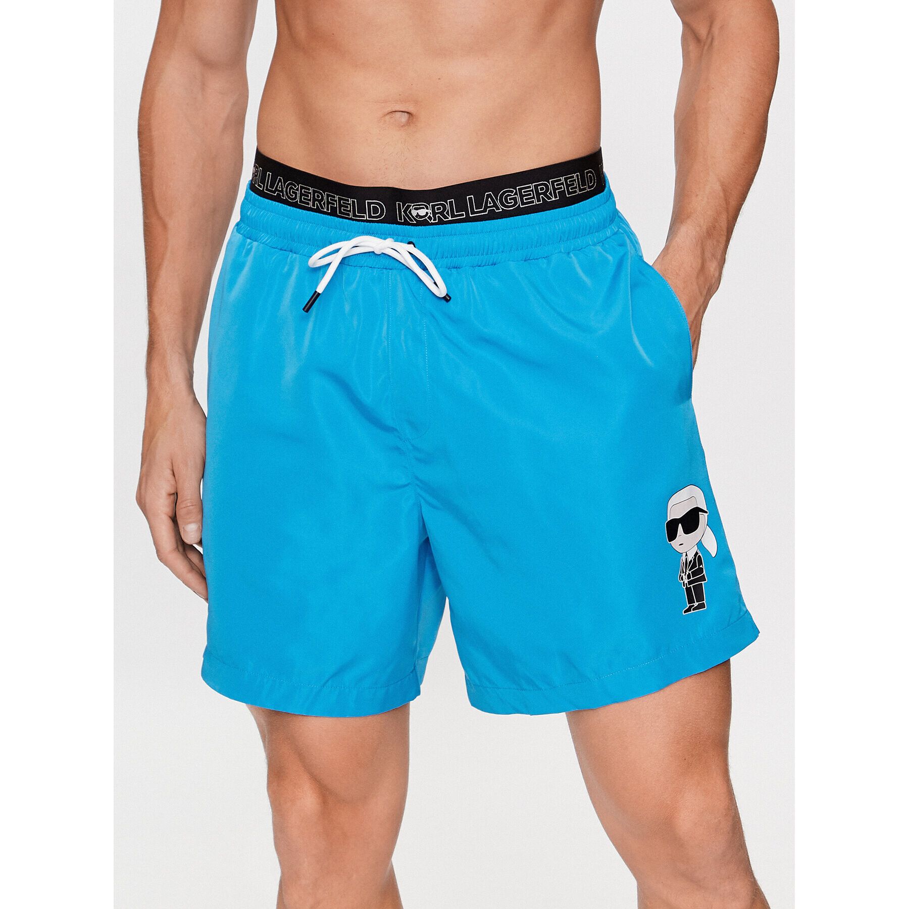 KARL LAGERFELD Плажни шорти Ikonik 2.0 Elastic Med Shorts 235M2213 Син Regular Fit - Pepit.bg