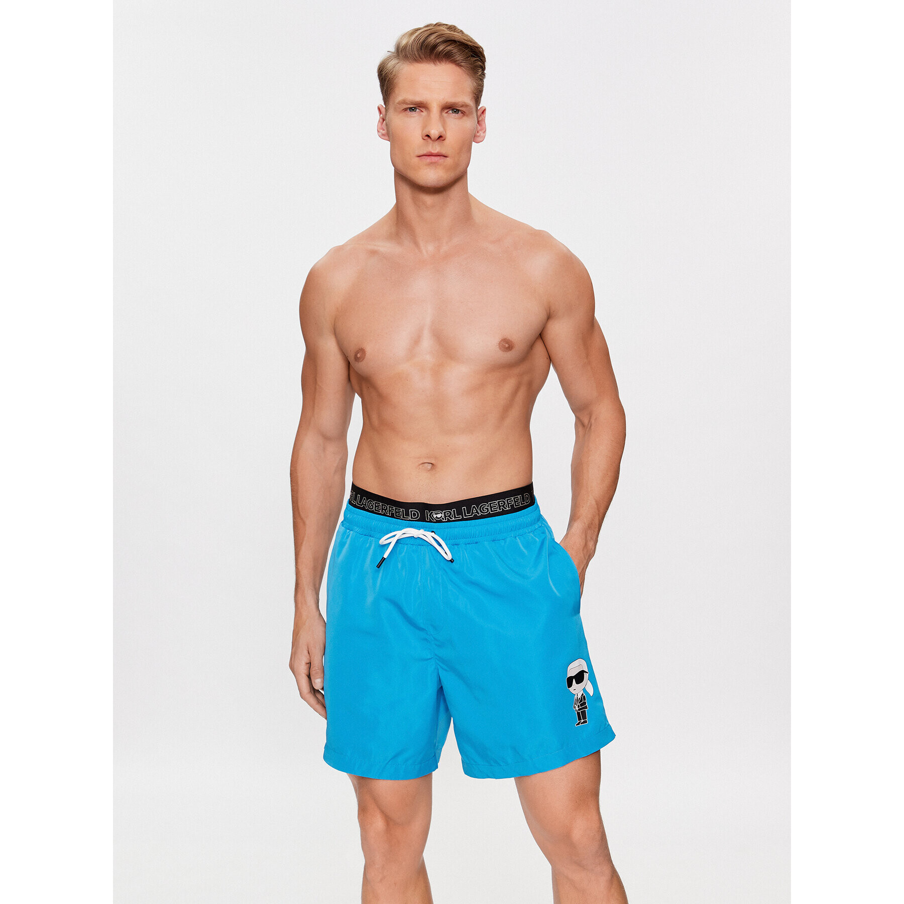 KARL LAGERFELD Плажни шорти Ikonik 2.0 Elastic Med Shorts 235M2213 Син Regular Fit - Pepit.bg