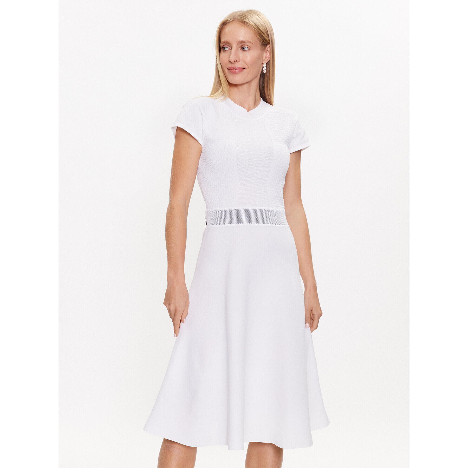 KARL LAGERFELD Плетена рокля 231W1359 Бял Regular Fit - Pepit.bg