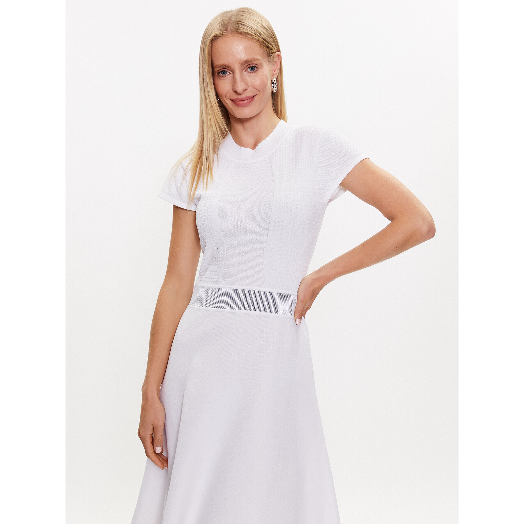 KARL LAGERFELD Плетена рокля 231W1359 Бял Regular Fit - Pepit.bg