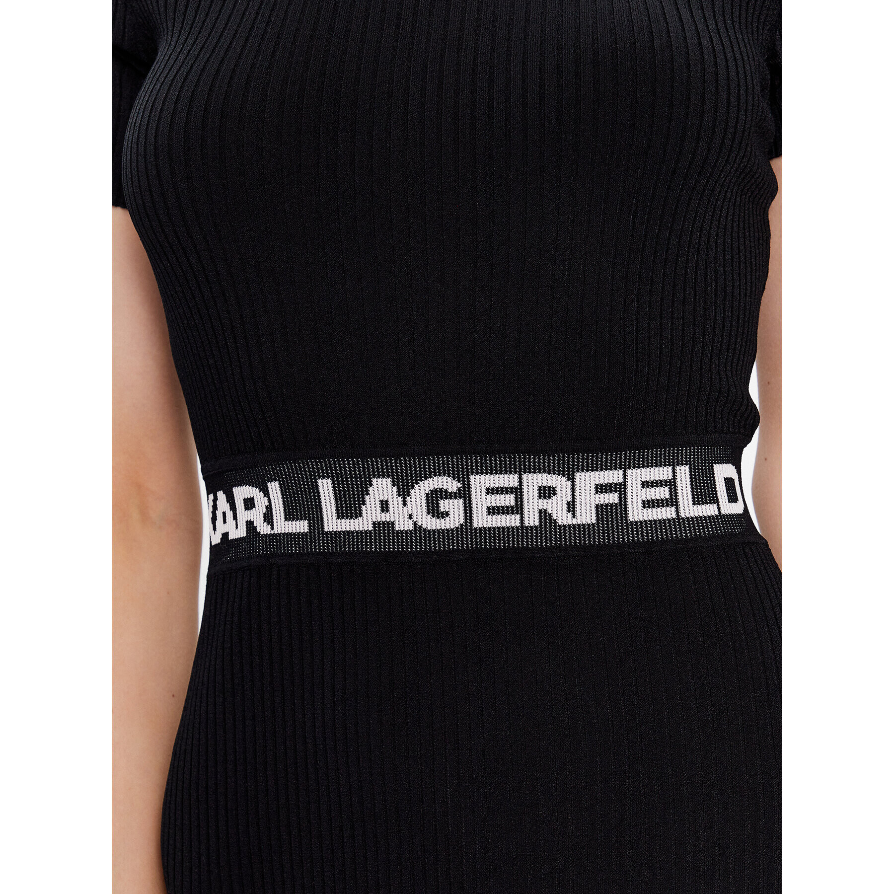 KARL LAGERFELD Плетена рокля Logo 225W1350 Черен Slim Fit - Pepit.bg