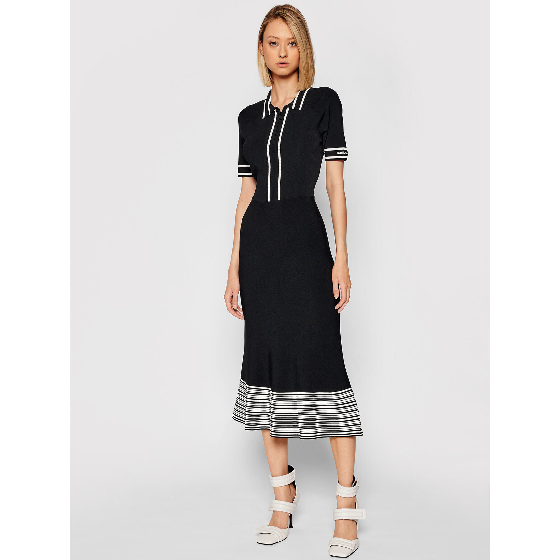 KARL LAGERFELD Плетена рокля 215W1364 Черен Regular Fit - Pepit.bg