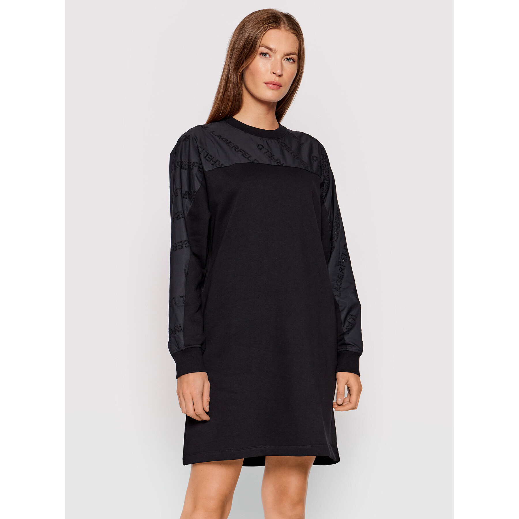 KARL LAGERFELD Плетена рокля Logo Poplin Sleeve 215W1351 Черен Regular Fit - Pepit.bg