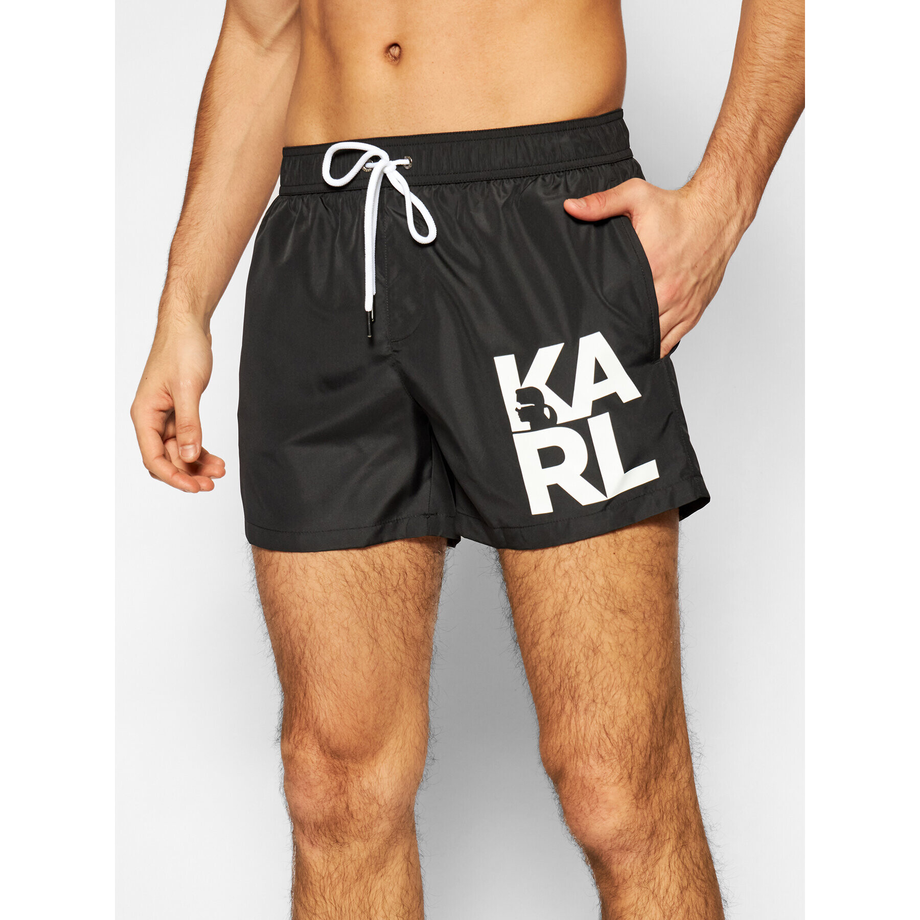 KARL LAGERFELD Плувни шорти Classic KL21MBS02 Черен Regular Fit - Pepit.bg
