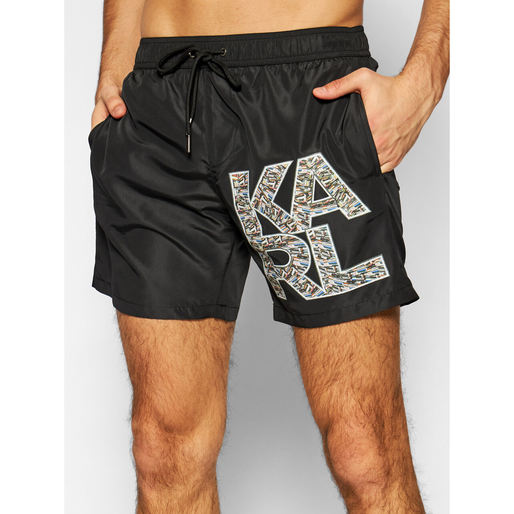KARL LAGERFELD Плувни шорти Library KL21MBM02 Черен Regular Fit - Pepit.bg