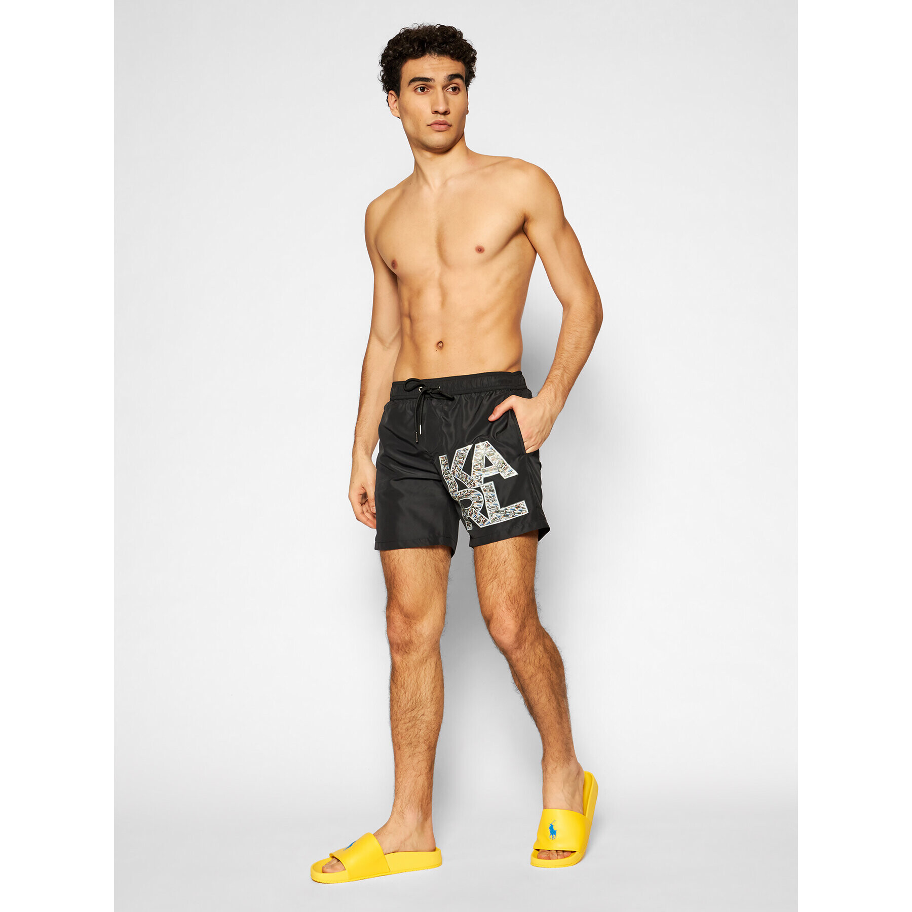KARL LAGERFELD Плувни шорти Library KL21MBM02 Черен Regular Fit - Pepit.bg