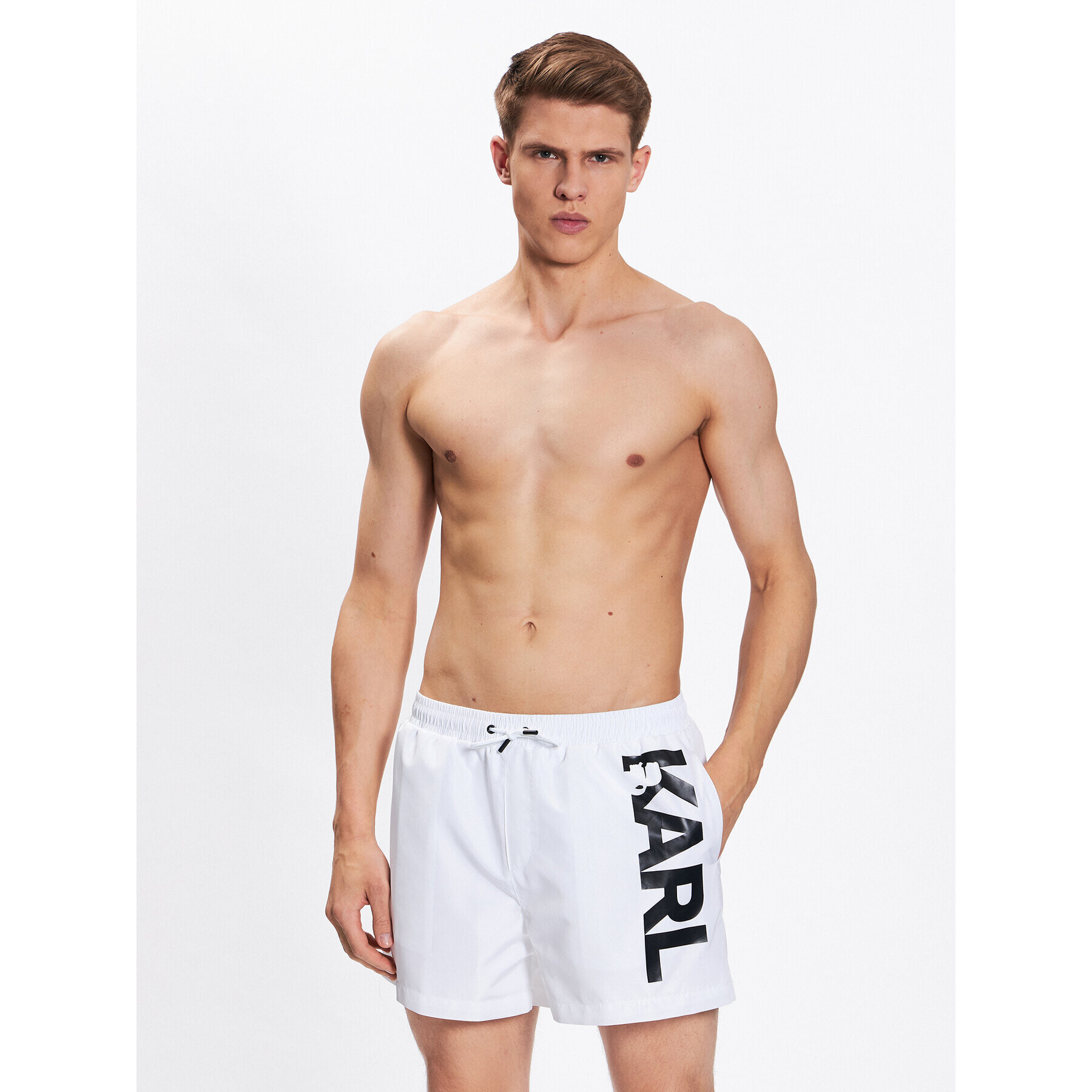 KARL LAGERFELD Плувни шорти Logo 230M2202 Бял Regular Fit - Pepit.bg