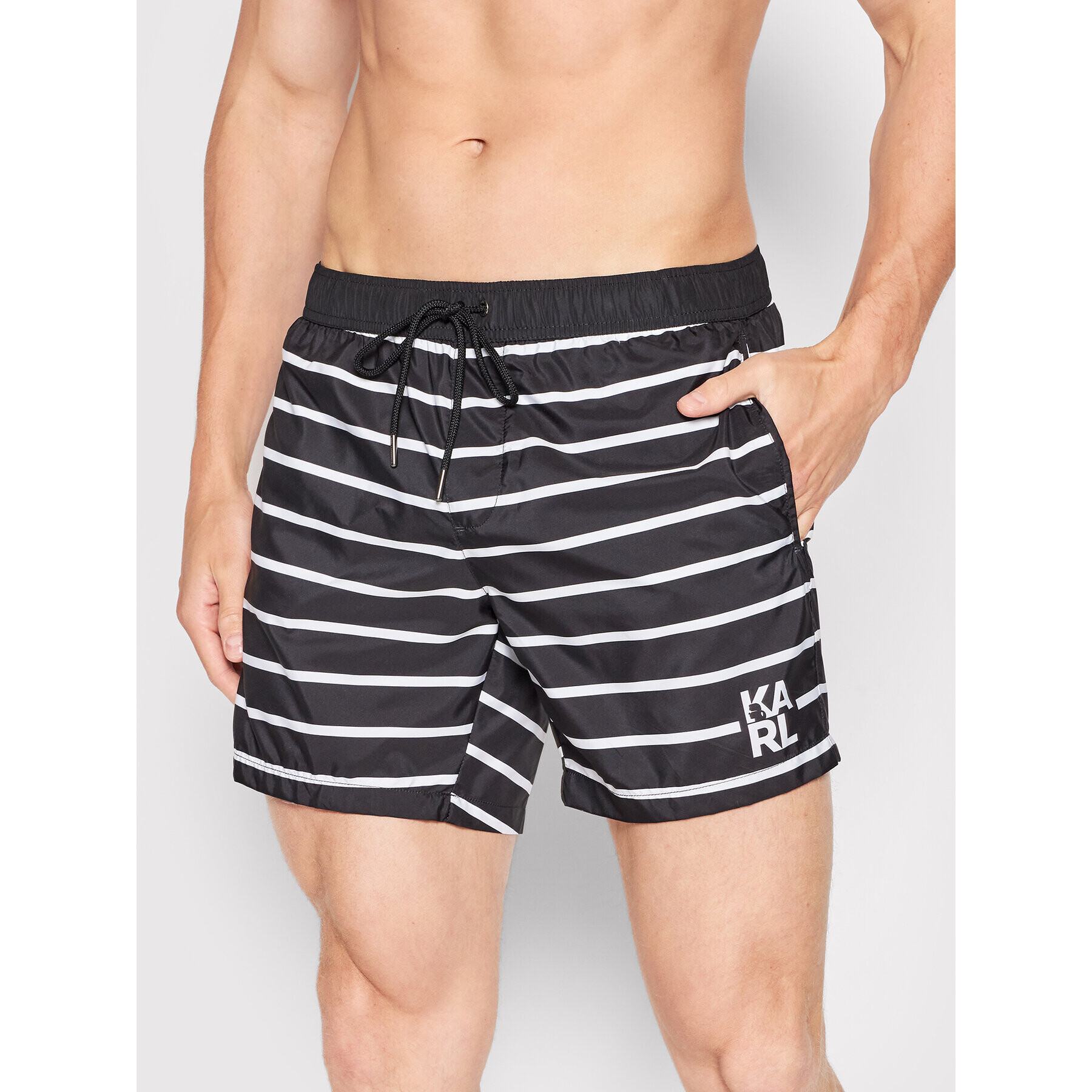 KARL LAGERFELD Плувни шорти Stripes KL22MBM04 Черен Regular Fit - Pepit.bg