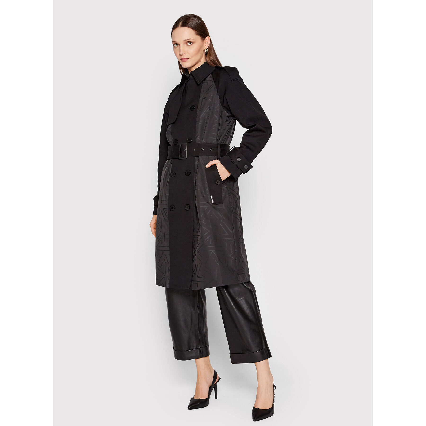KARL LAGERFELD Преходно палто Printed 220W1503 Черен Regular Fit - Pepit.bg
