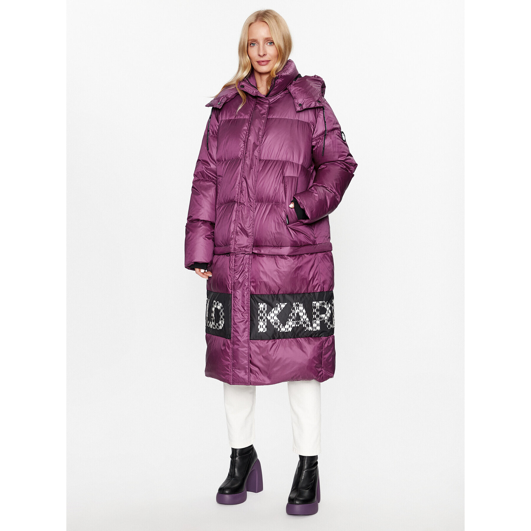 KARL LAGERFELD Пухено яке Check 236W1506 Розов Regular Fit - Pepit.bg