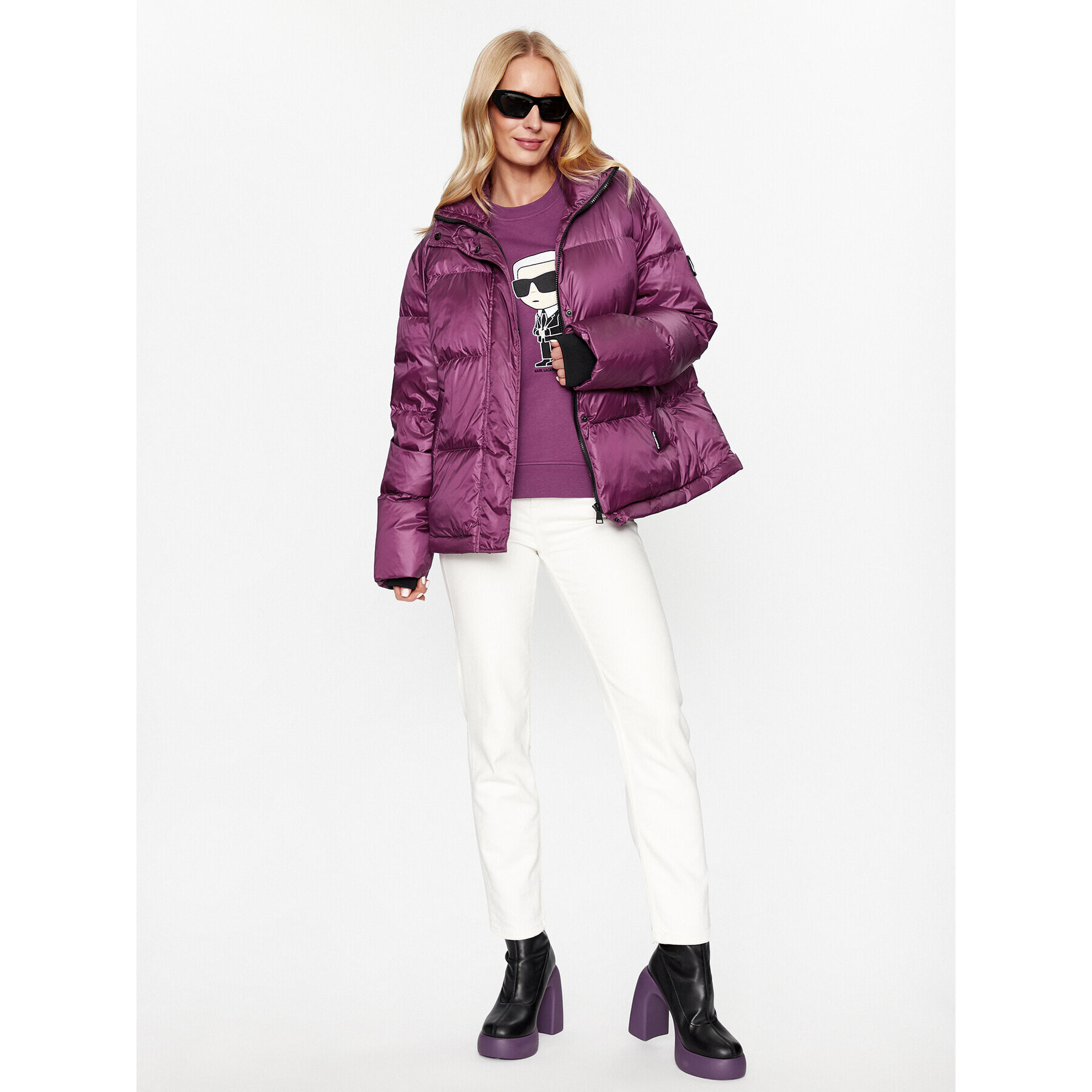 KARL LAGERFELD Пухено яке Check 236W1506 Розов Regular Fit - Pepit.bg