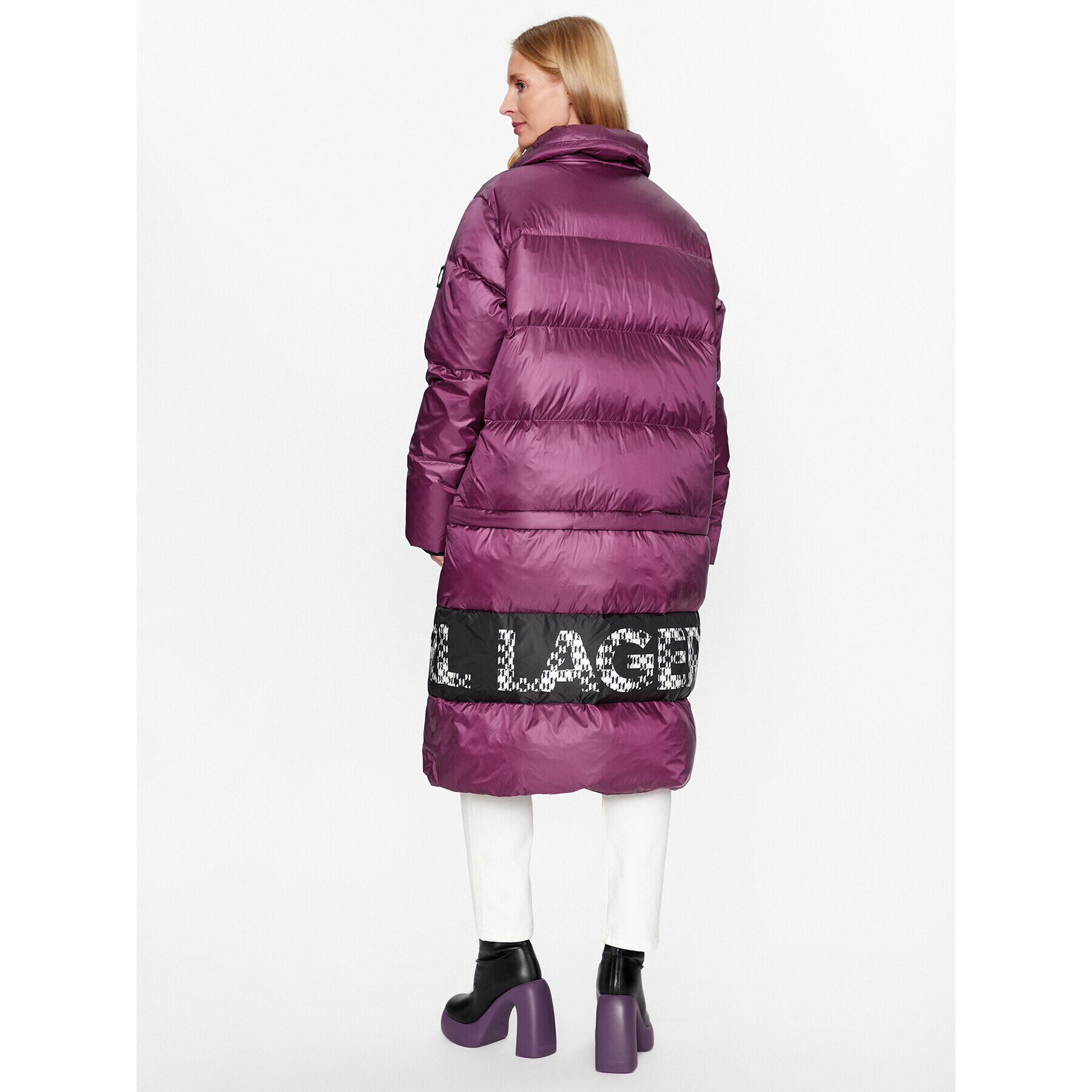KARL LAGERFELD Пухено яке Check 236W1506 Розов Regular Fit - Pepit.bg