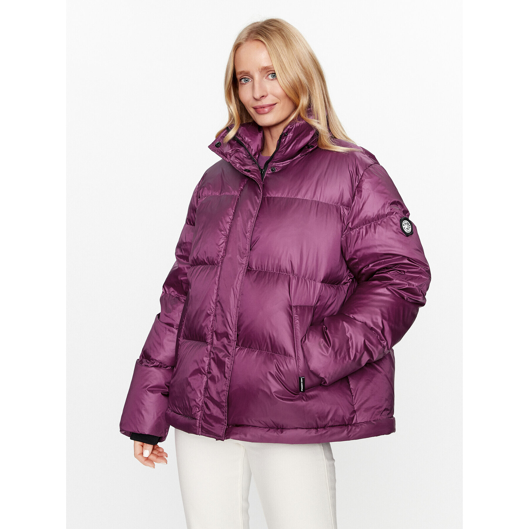KARL LAGERFELD Пухено яке Check 236W1506 Розов Regular Fit - Pepit.bg