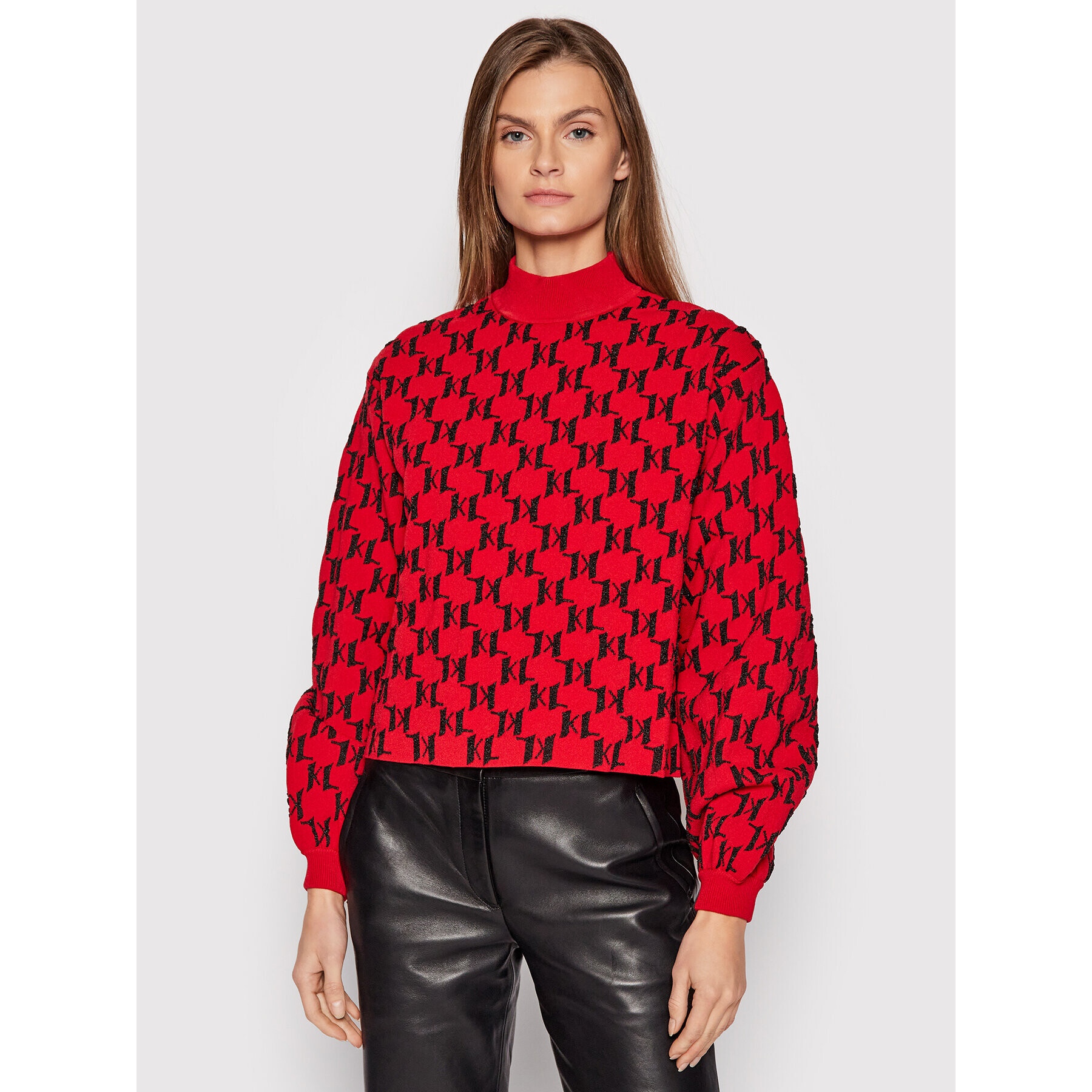KARL LAGERFELD Пуловер 3D Monogram 216W2000 Червен Regular Fit - Pepit.bg