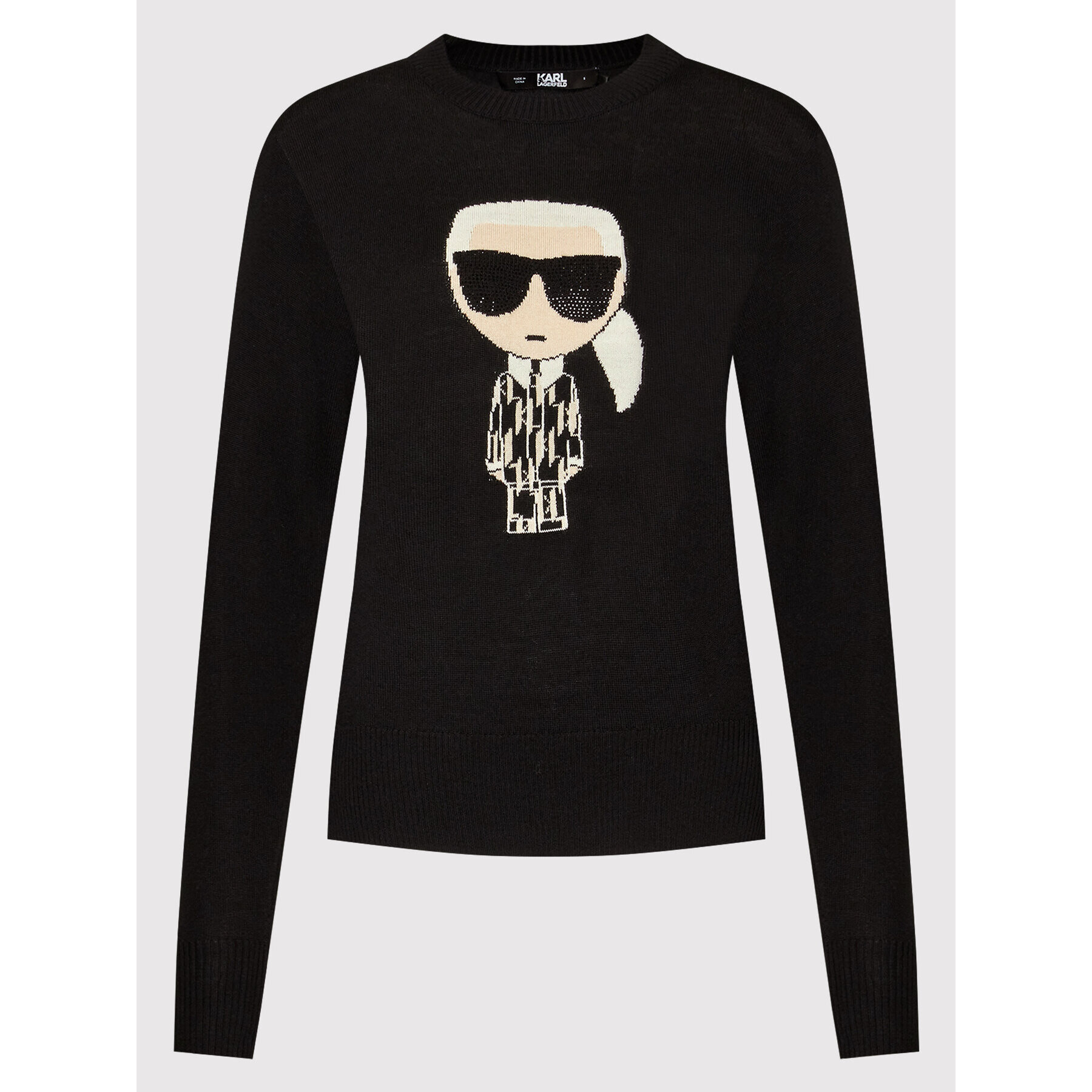 KARL LAGERFELD Пуловер Ikonik Monogram 220W2021 Черен Regular Fit - Pepit.bg
