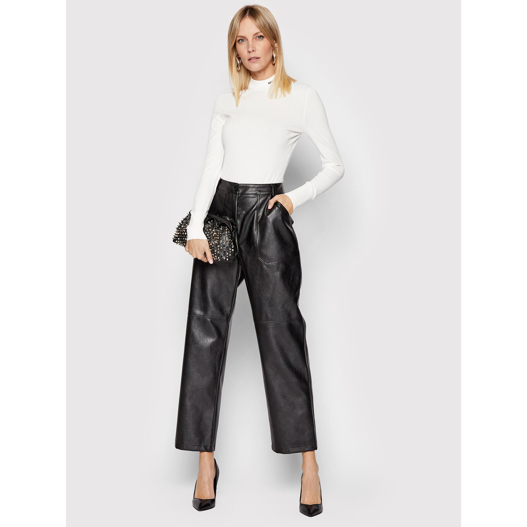 KARL LAGERFELD Пуловер Logo Mock 216W2010 Бял Slim Fit - Pepit.bg