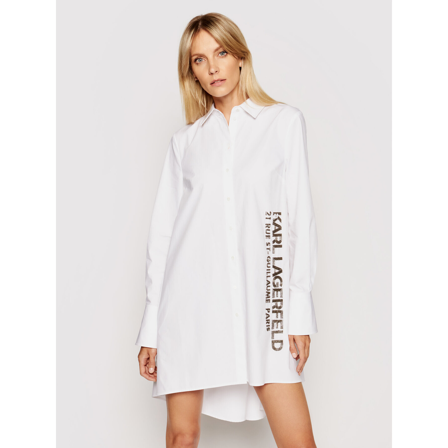 KARL LAGERFELD Риза Embellished Poplin 211W1602 Бял Regular Fit - Pepit.bg