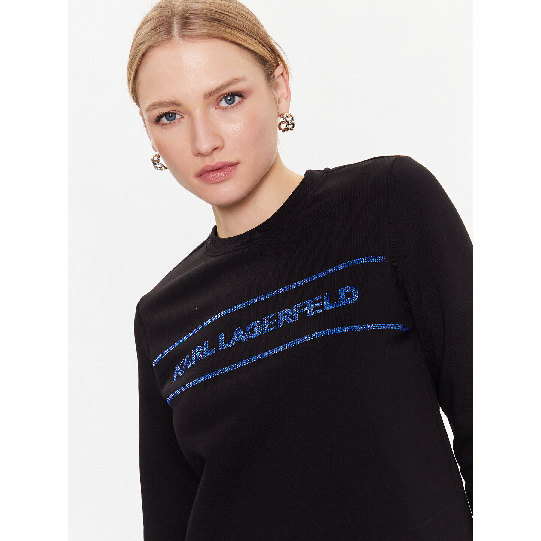 KARL LAGERFELD Суитшърт Rhinestone Logo 226W1805 Черен Regular Fit - Pepit.bg