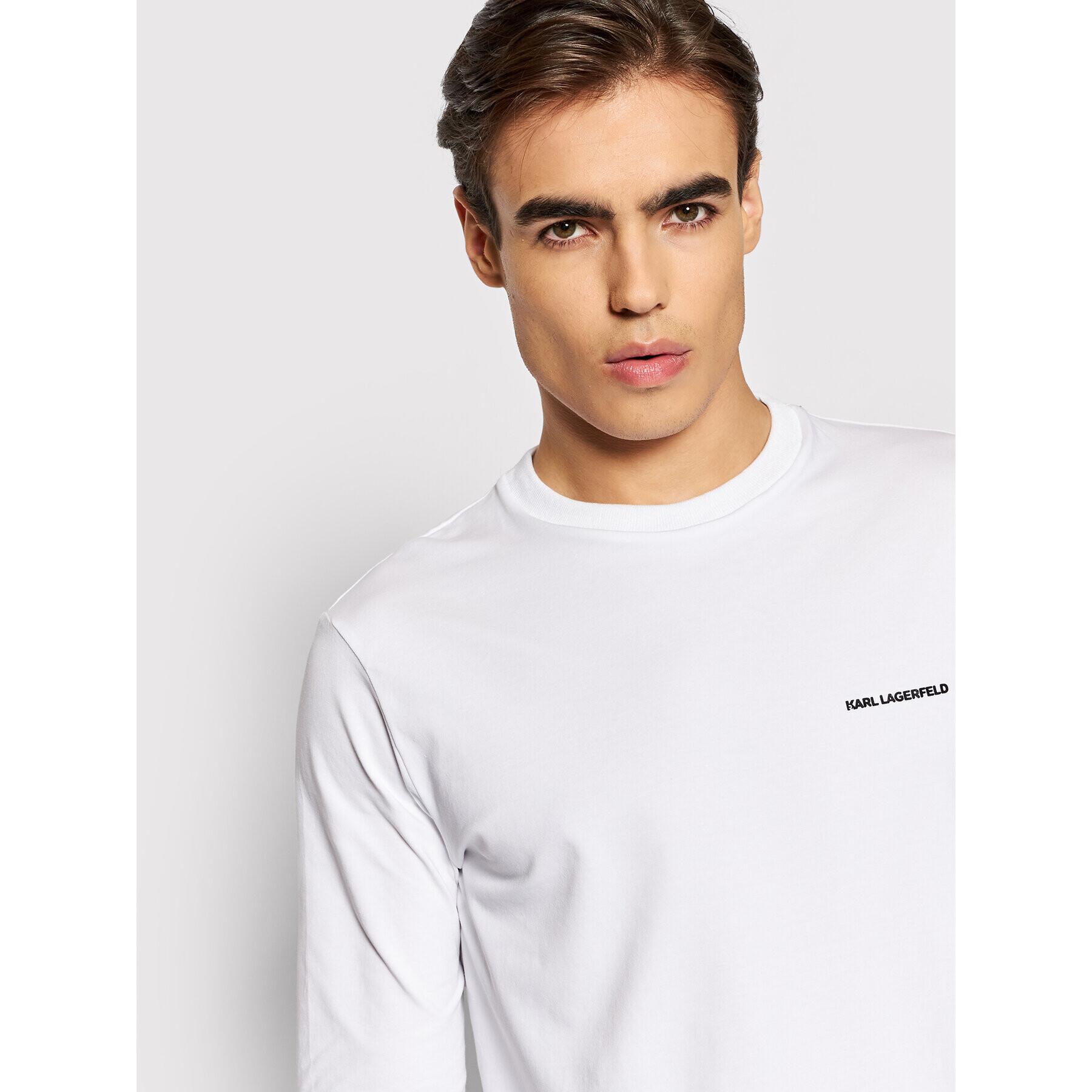 KARL LAGERFELD Тениска с дълъг ръкав Crewneck 755021 512221 Бял Regular Fit - Pepit.bg