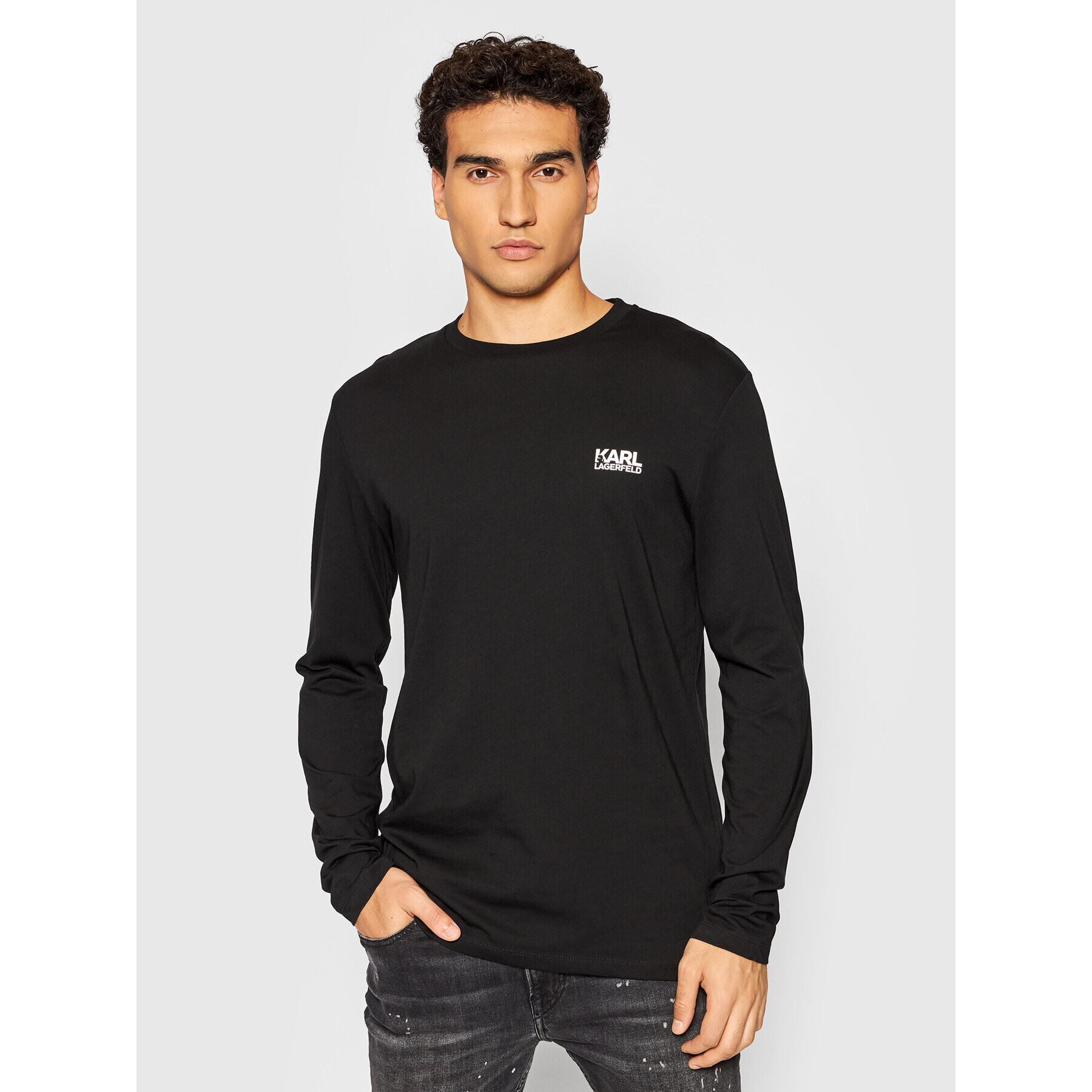 KARL LAGERFELD Тениска с дълъг ръкав Crewneck 755038 512224 Черен Regular Fit - Pepit.bg