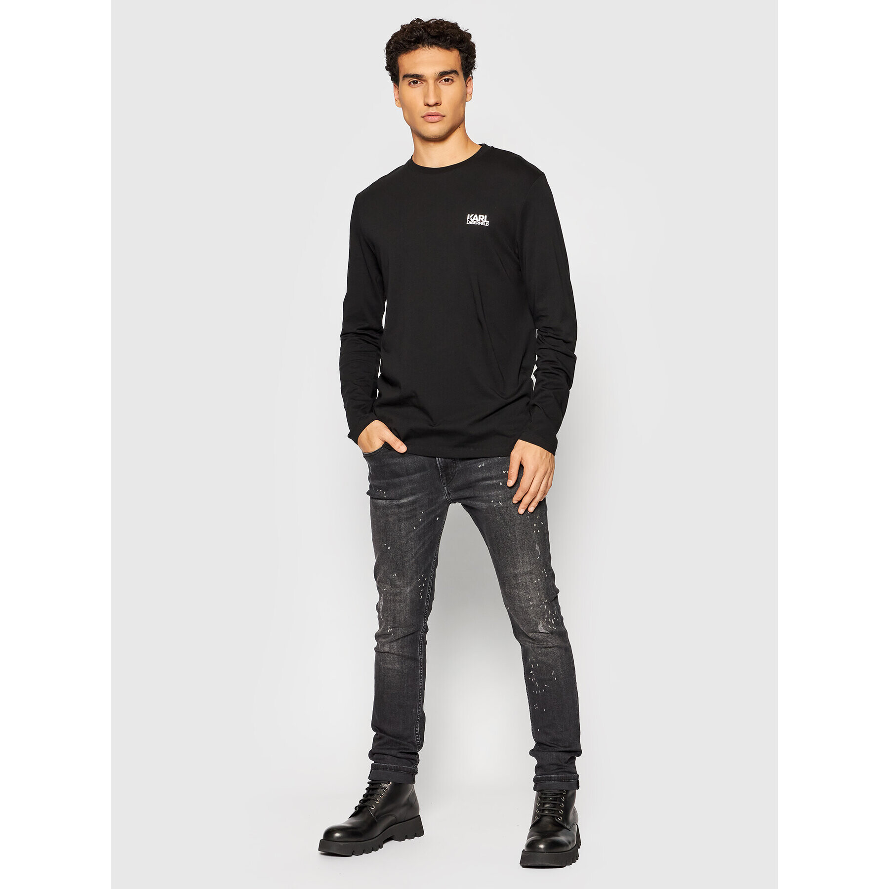 KARL LAGERFELD Тениска с дълъг ръкав Crewneck 755038 512224 Черен Regular Fit - Pepit.bg