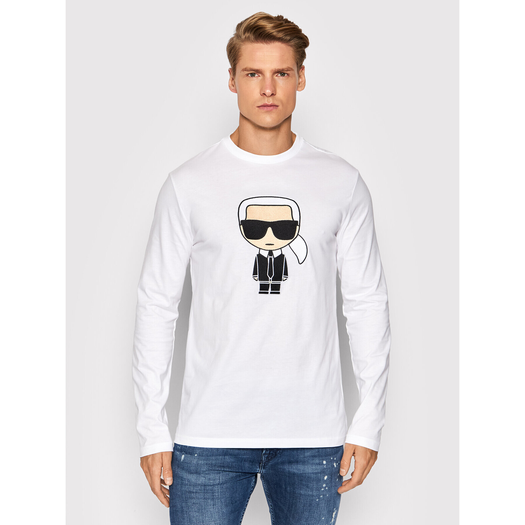 KARL LAGERFELD Тениска с дълъг ръкав Crewneck Ls 755063 512250 Бял Regular Fit - Pepit.bg