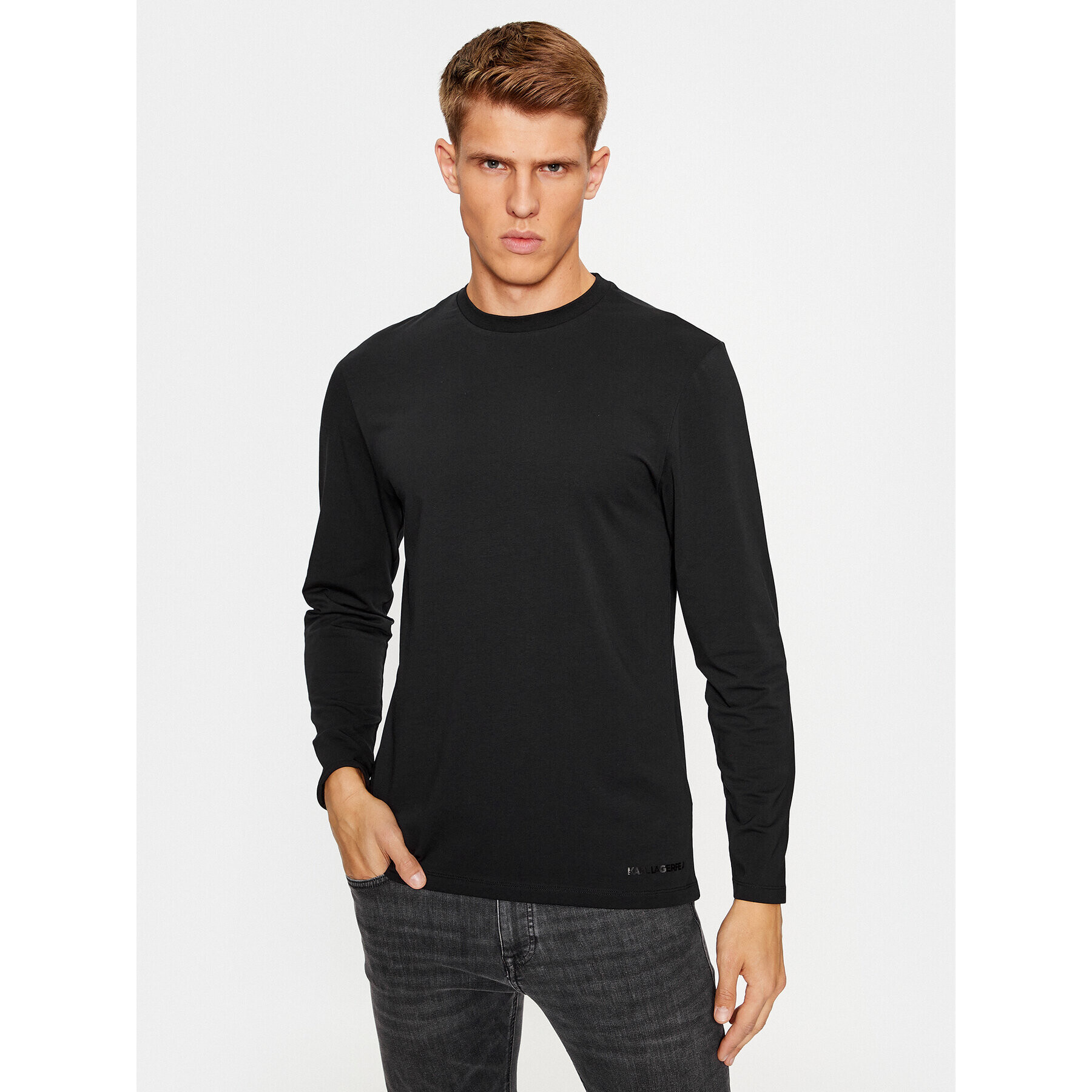 KARL LAGERFELD Тениска с дълъг ръкав Longsleeve Undershirt 235M2107 Черен Regular Fit - Pepit.bg