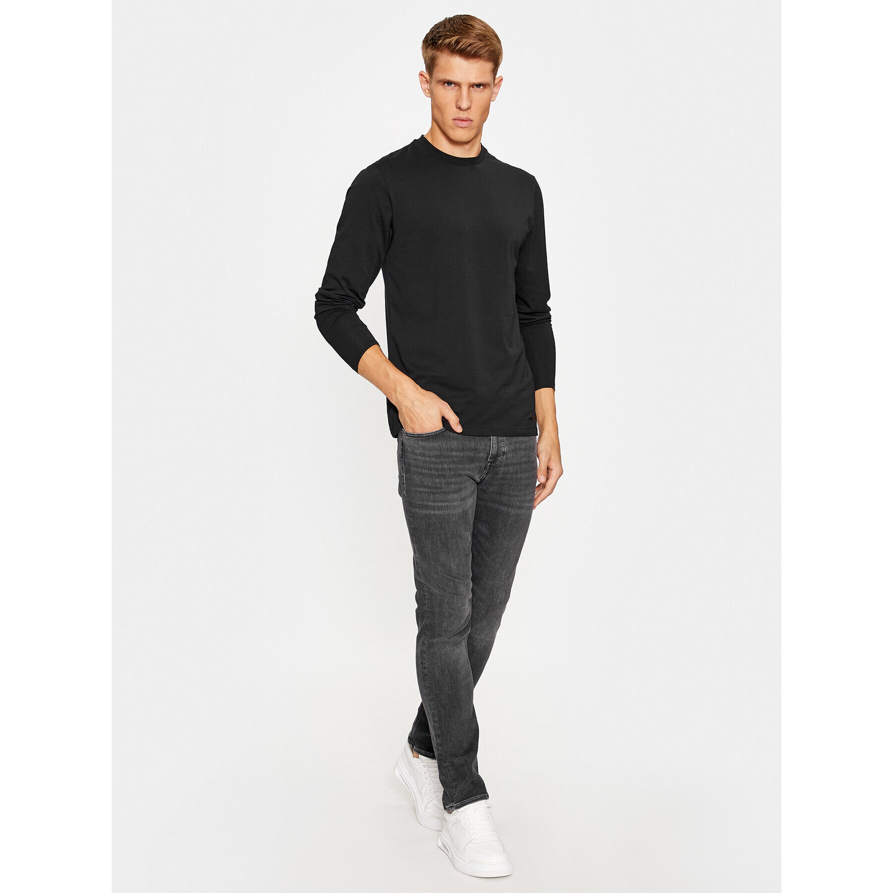 KARL LAGERFELD Тениска с дълъг ръкав Longsleeve Undershirt 235M2107 Черен Regular Fit - Pepit.bg