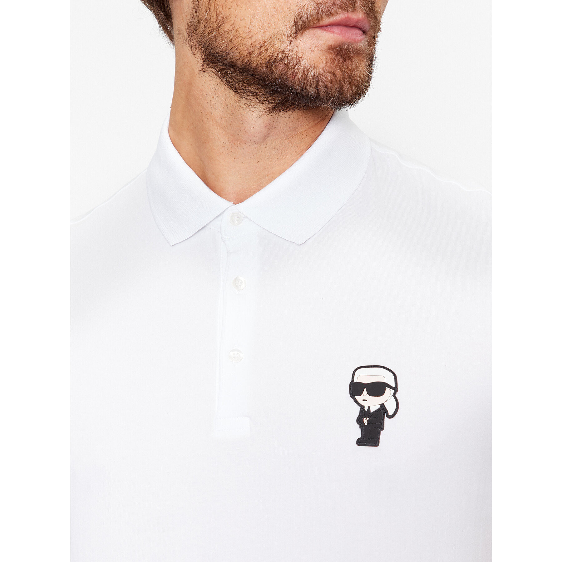 KARL LAGERFELD Тениска с яка и копчета 745022 500221 Бял Regular Fit - Pepit.bg