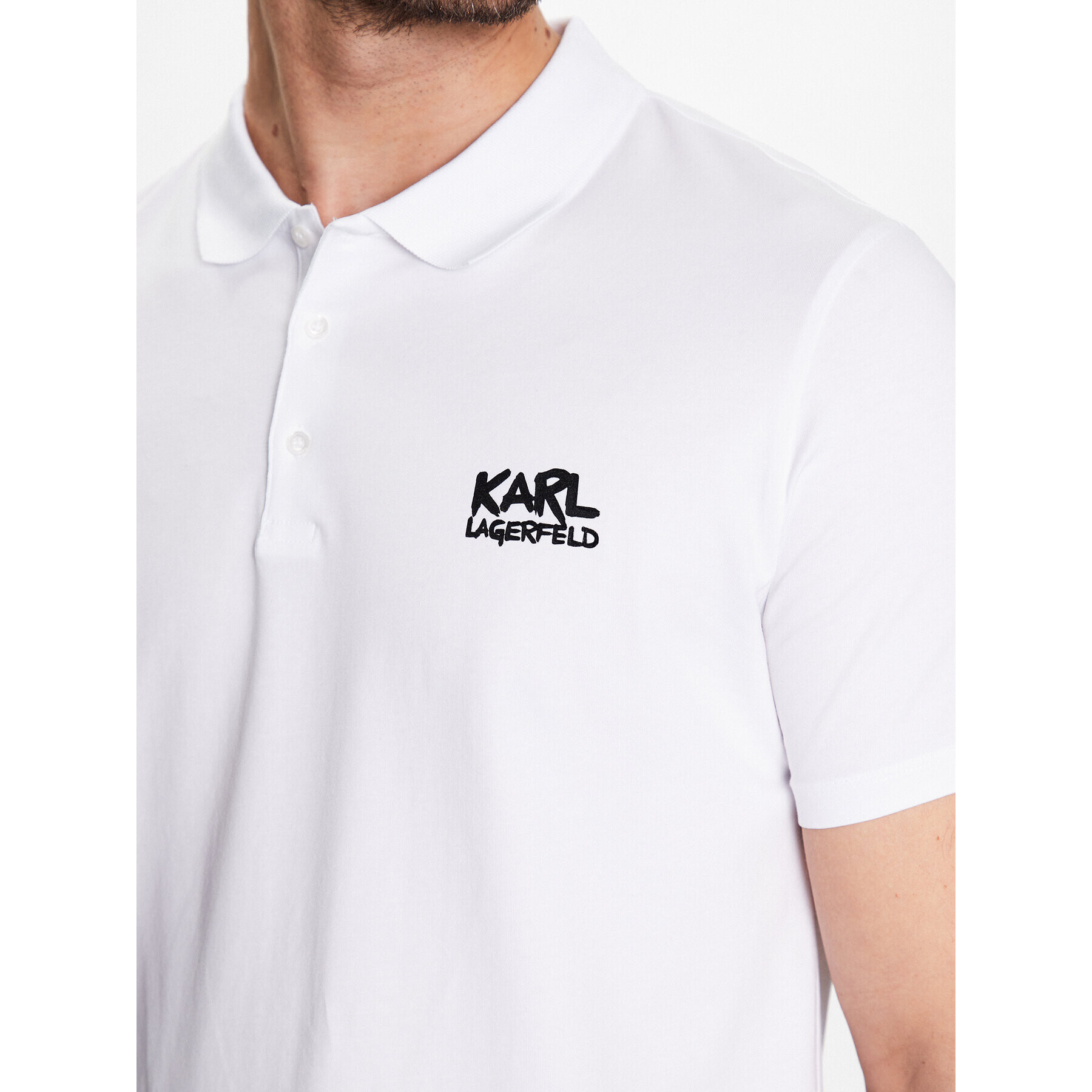 KARL LAGERFELD Тениска с яка и копчета 745082 531221 Бял Regular Fit - Pepit.bg