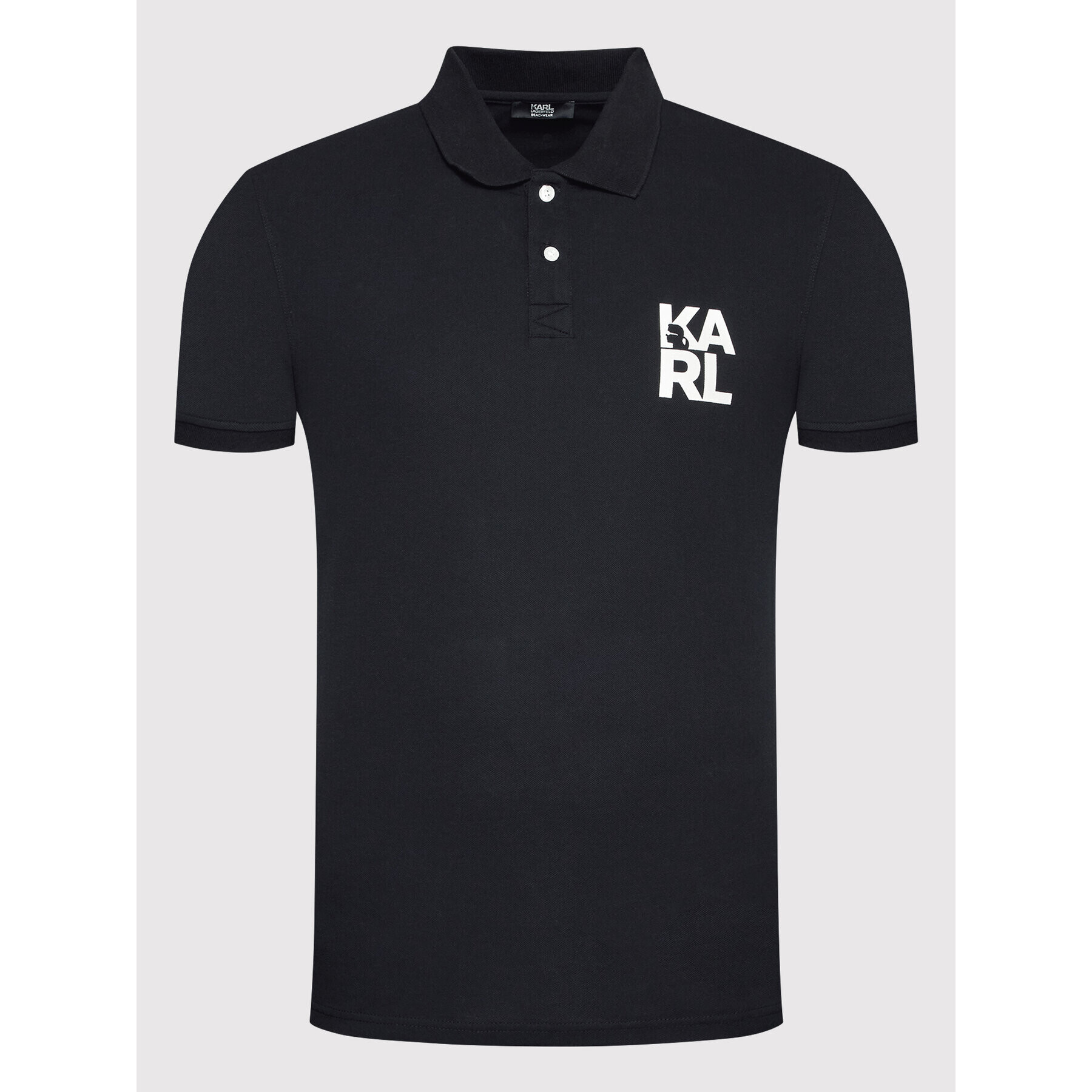 KARL LAGERFELD Тениска с яка и копчета KL22MPL01 Черен Regular Fit - Pepit.bg