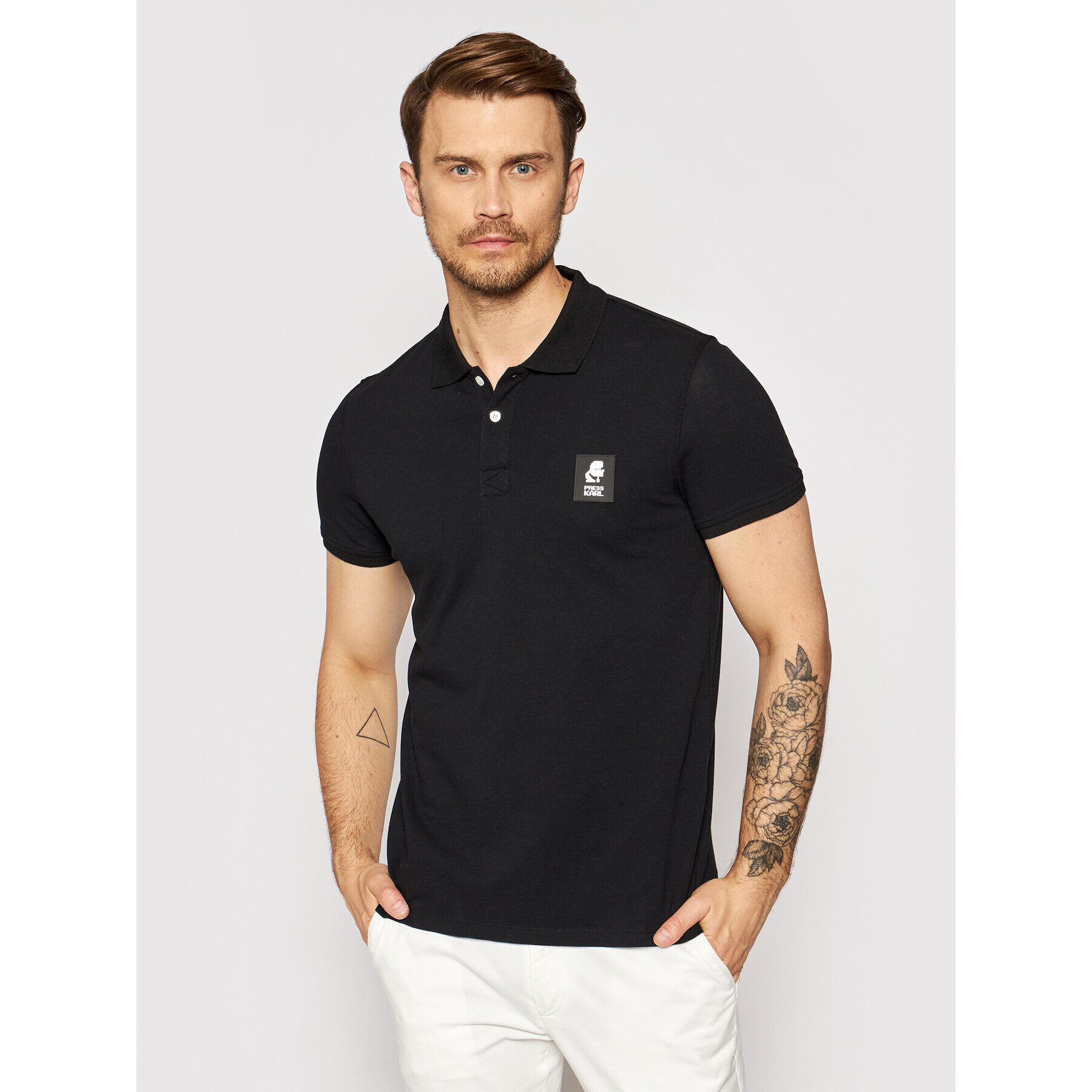 KARL LAGERFELD Тениска с яка и копчета Basic KL21MPL01 Черен Regular Fit - Pepit.bg