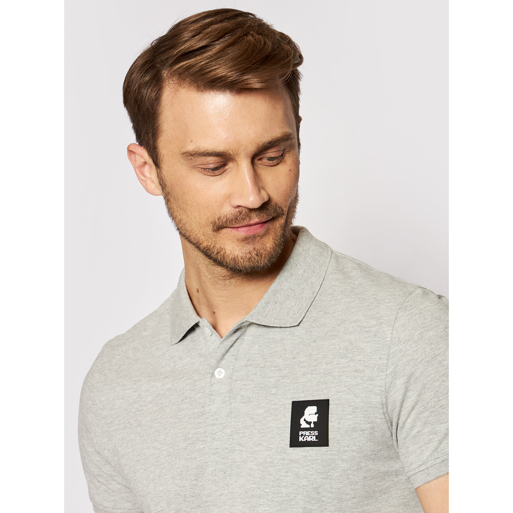 KARL LAGERFELD Тениска с яка и копчета Basic KL21MPL01 Сив Regular Fit - Pepit.bg