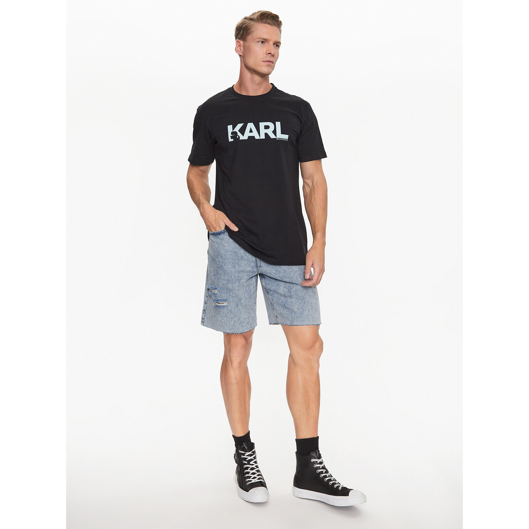 KARL LAGERFELD Тишърт 230M2211 Черен Regular Fit - Pepit.bg