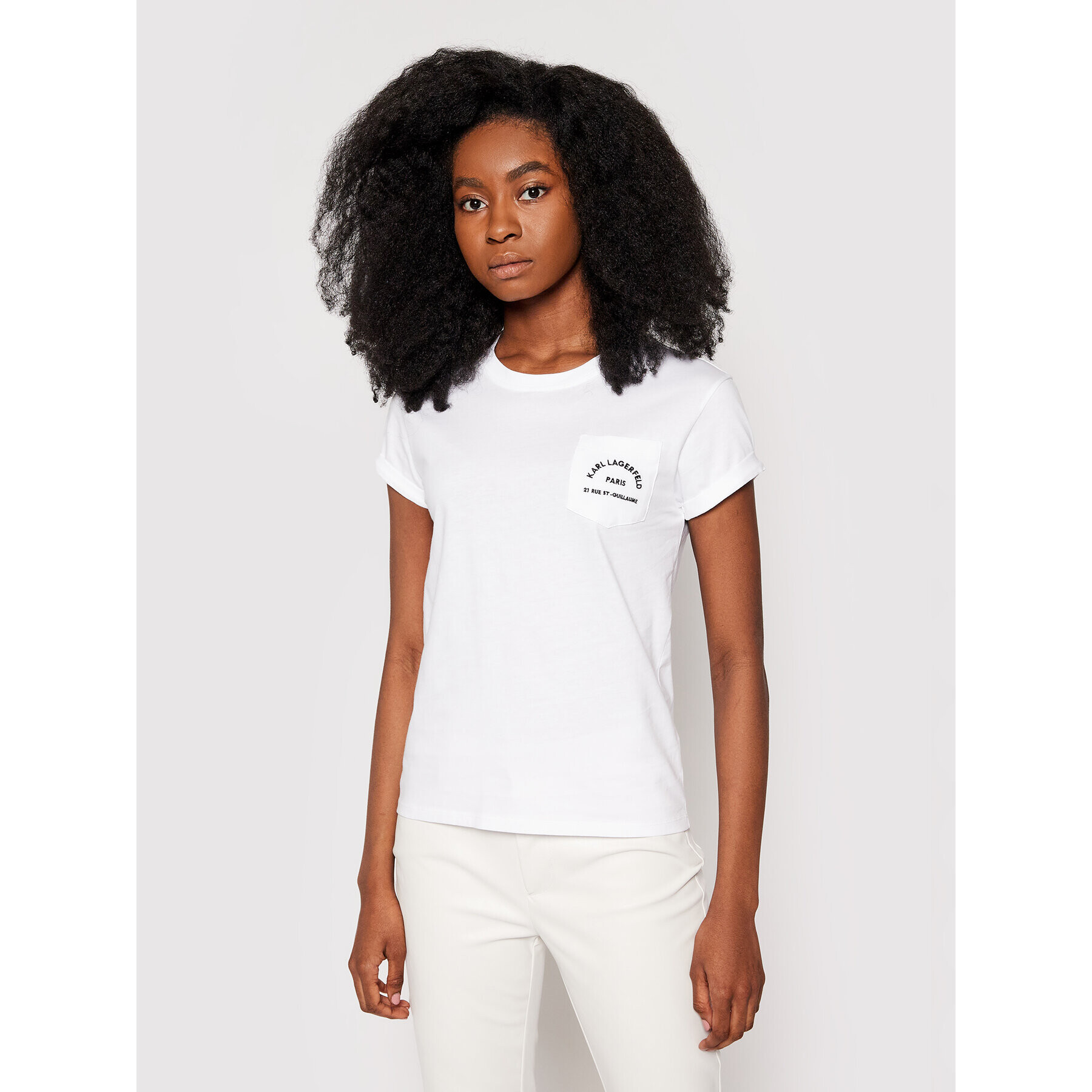 KARL LAGERFELD Тишърт Address Pocket Tee 201W1703 Бял Regular Fit - Pepit.bg