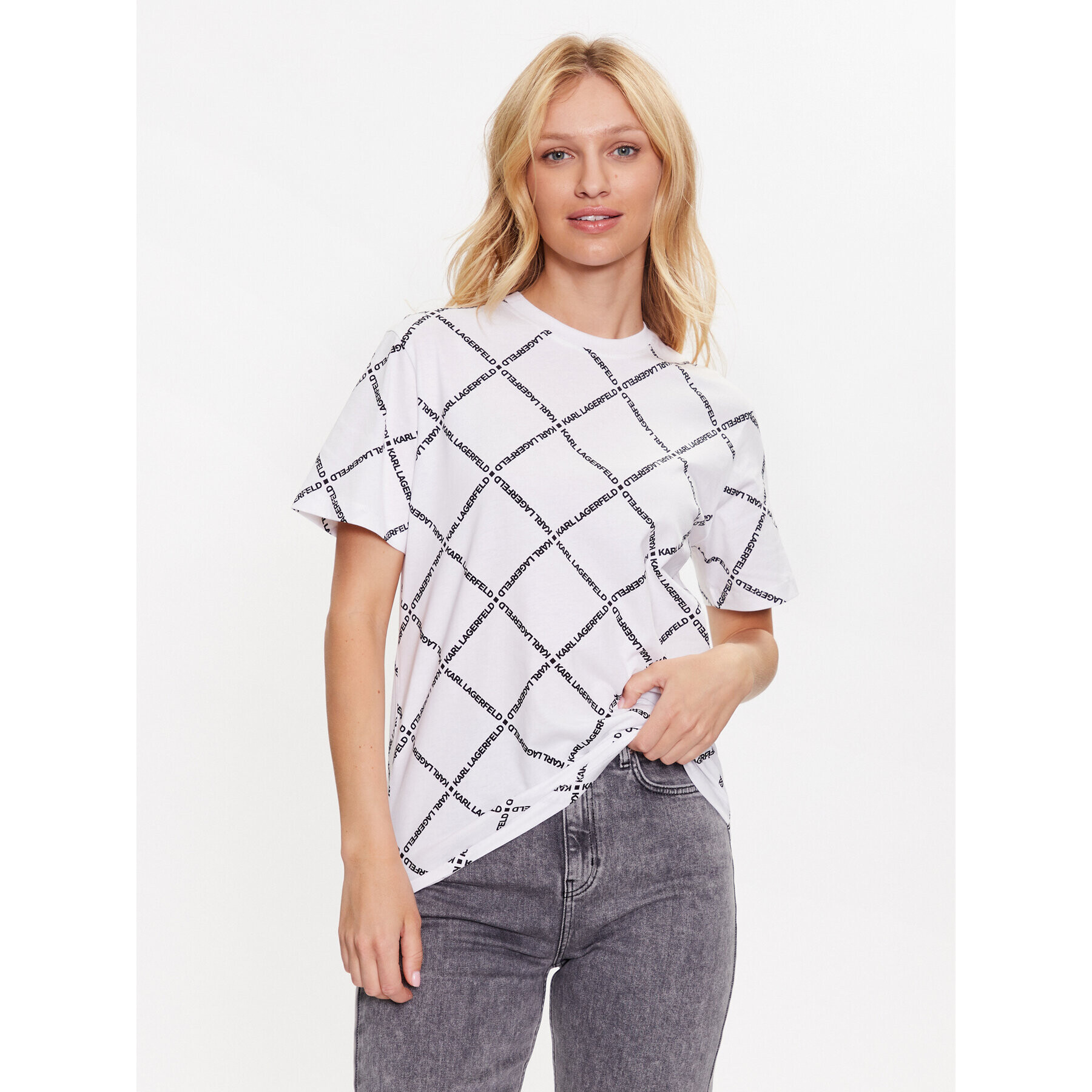 KARL LAGERFELD Тишърт Diamond Logo 230W1707 Бял Relaxed Fit - Pepit.bg