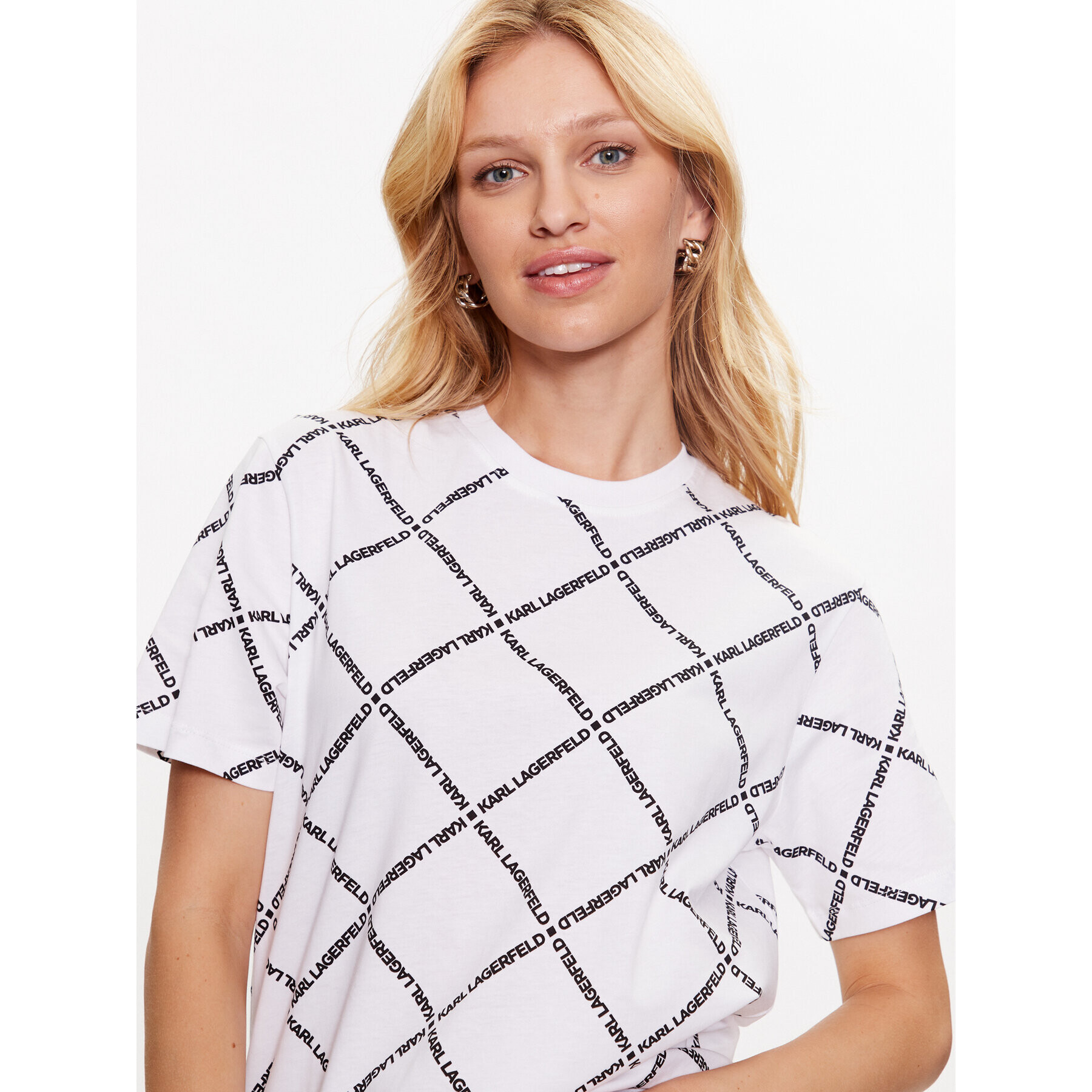 KARL LAGERFELD Тишърт Diamond Logo 230W1707 Бял Relaxed Fit - Pepit.bg