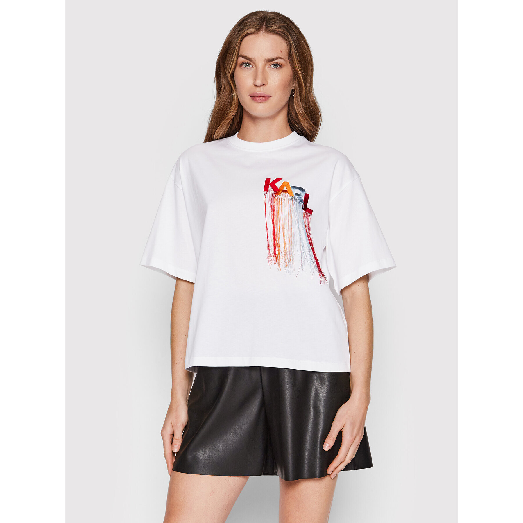 KARL LAGERFELD Тишърт Fringe Logo 221W1707 Бял Relaxed Fit - Pepit.bg