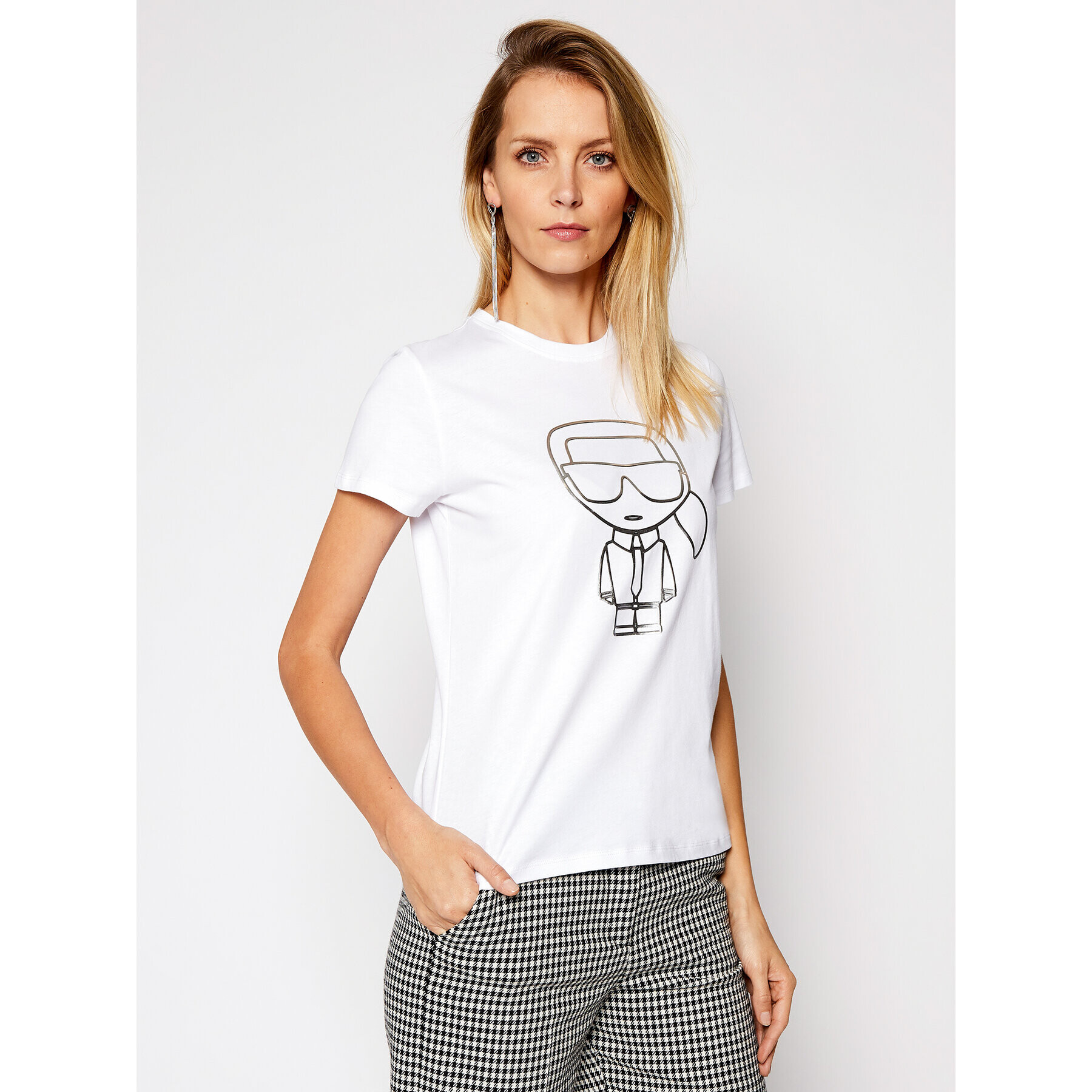 KARL LAGERFELD Тишърт Ikonic Outline 210W1703 Бял Regular Fit - Pepit.bg